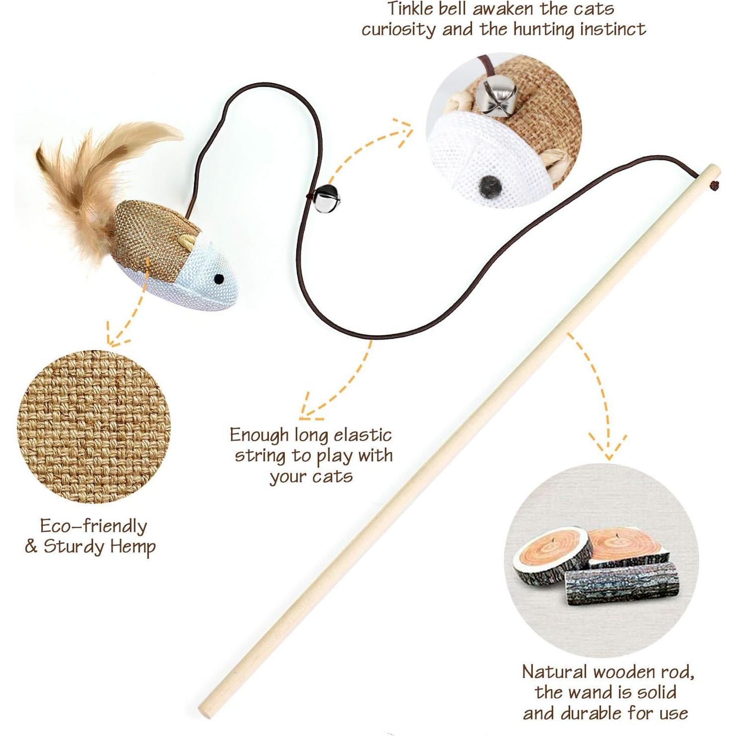 Juguete de Varita para Gatos KABB - 3 Piezas de Madera Natural