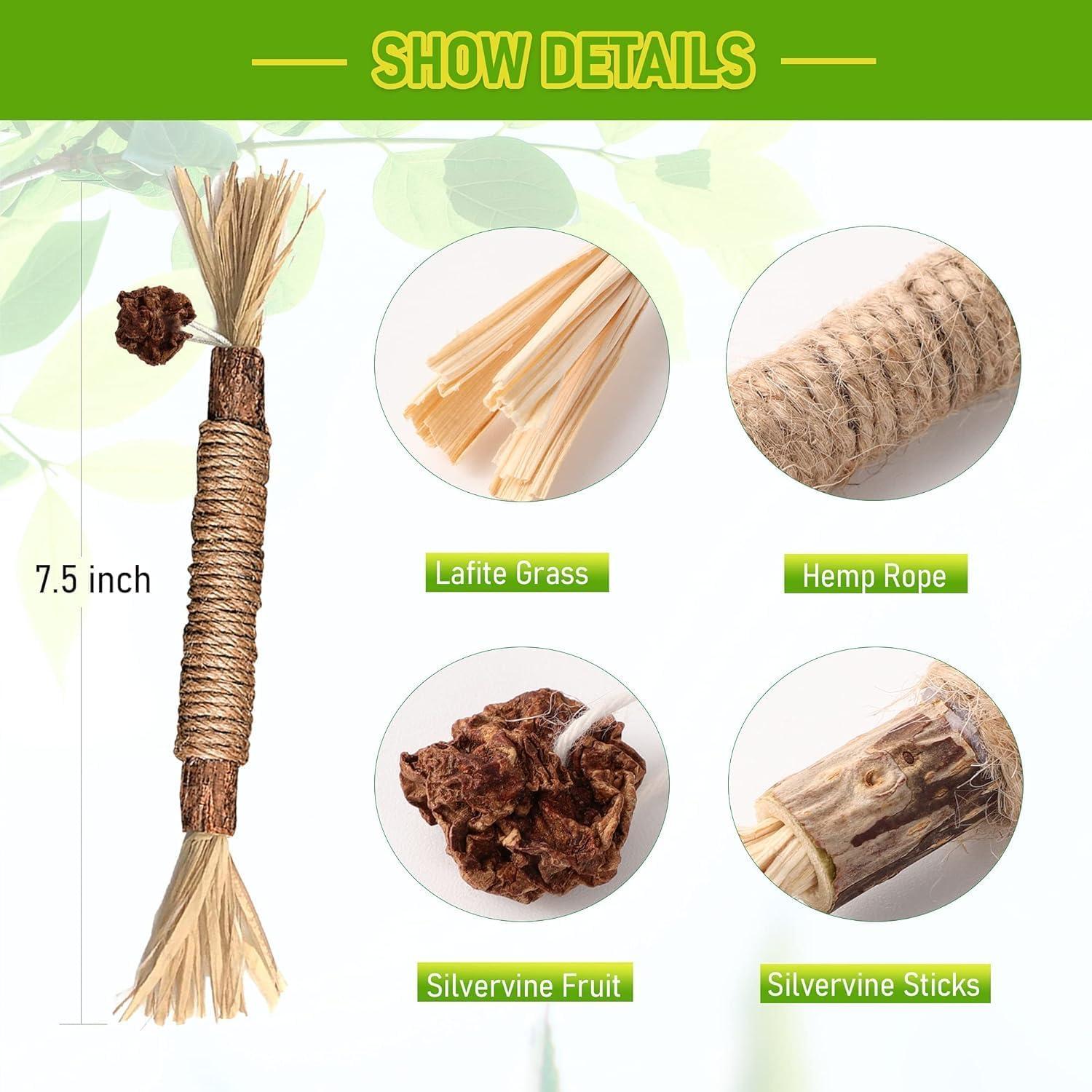 Palos Naturales de Silvervine para Gatos - 6 Pcs - Cuidado Dental