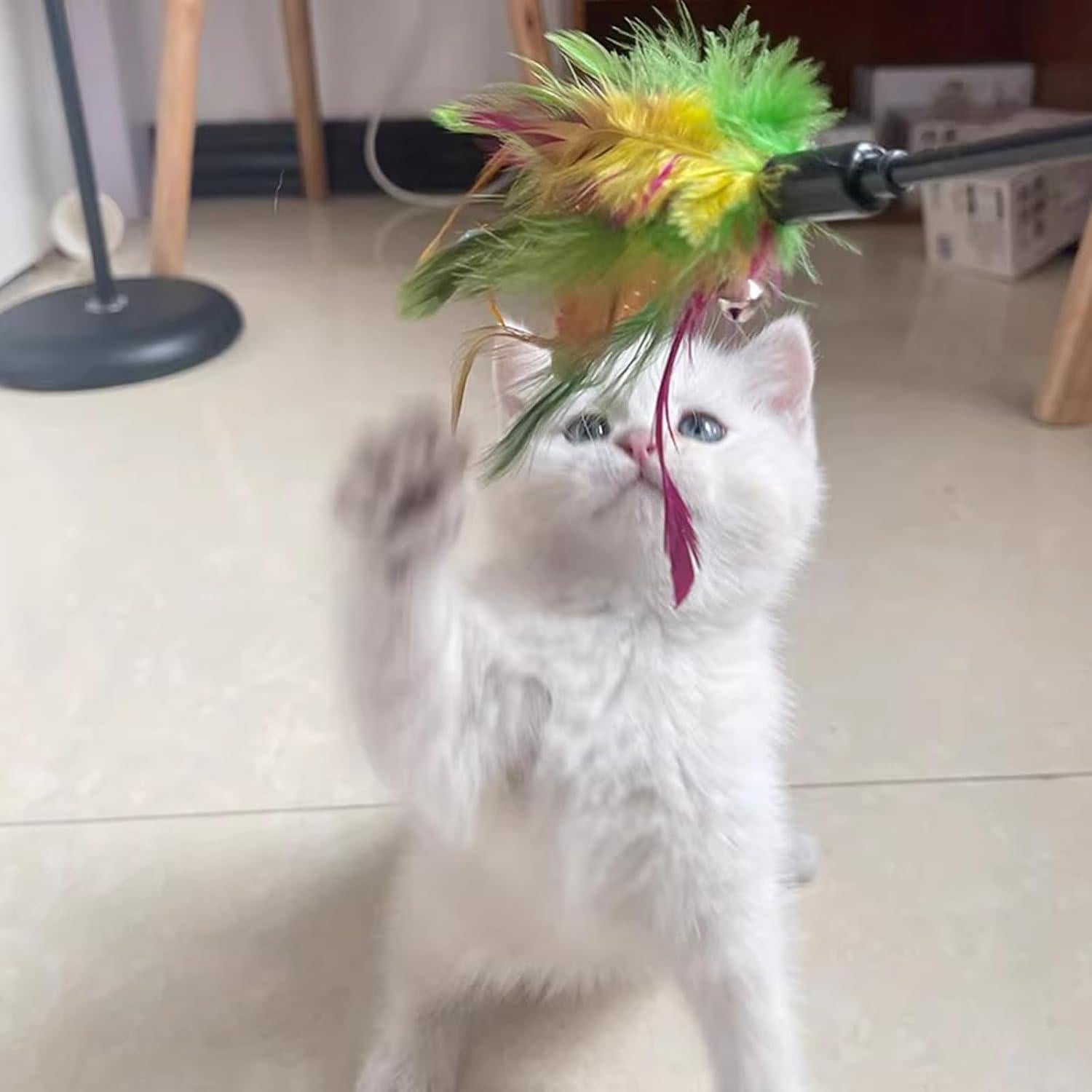 Varitas Interactivas para Gatos IUHKBH 4 Pcs con Plumas 40 cm