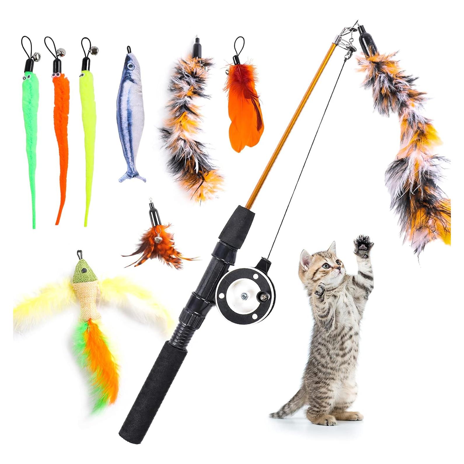 Juguete Interactivo para Gatos APSUAE 9 Piezas con Varita y Plumas