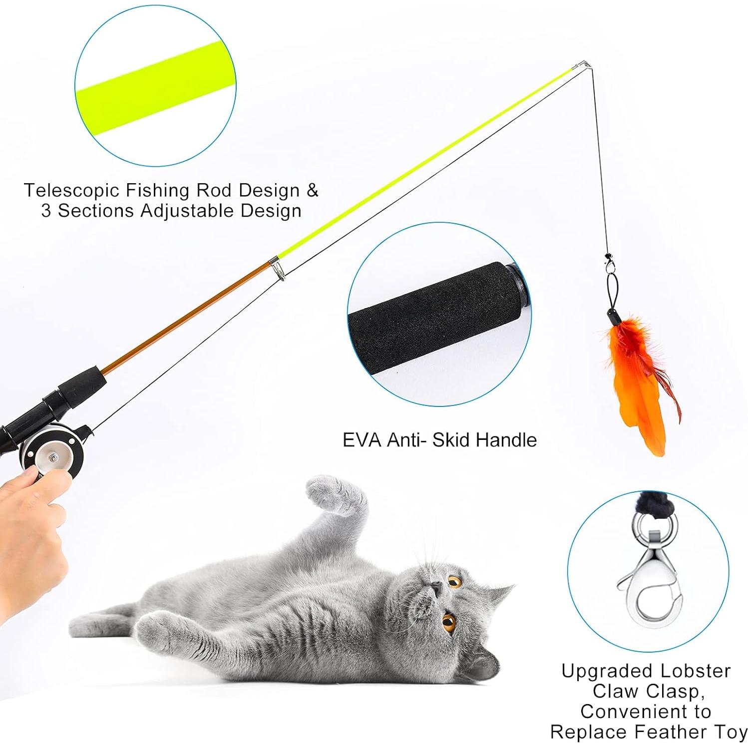 Juguete Interactivo para Gatos APSUAE 9 Piezas con Varita y Plumas