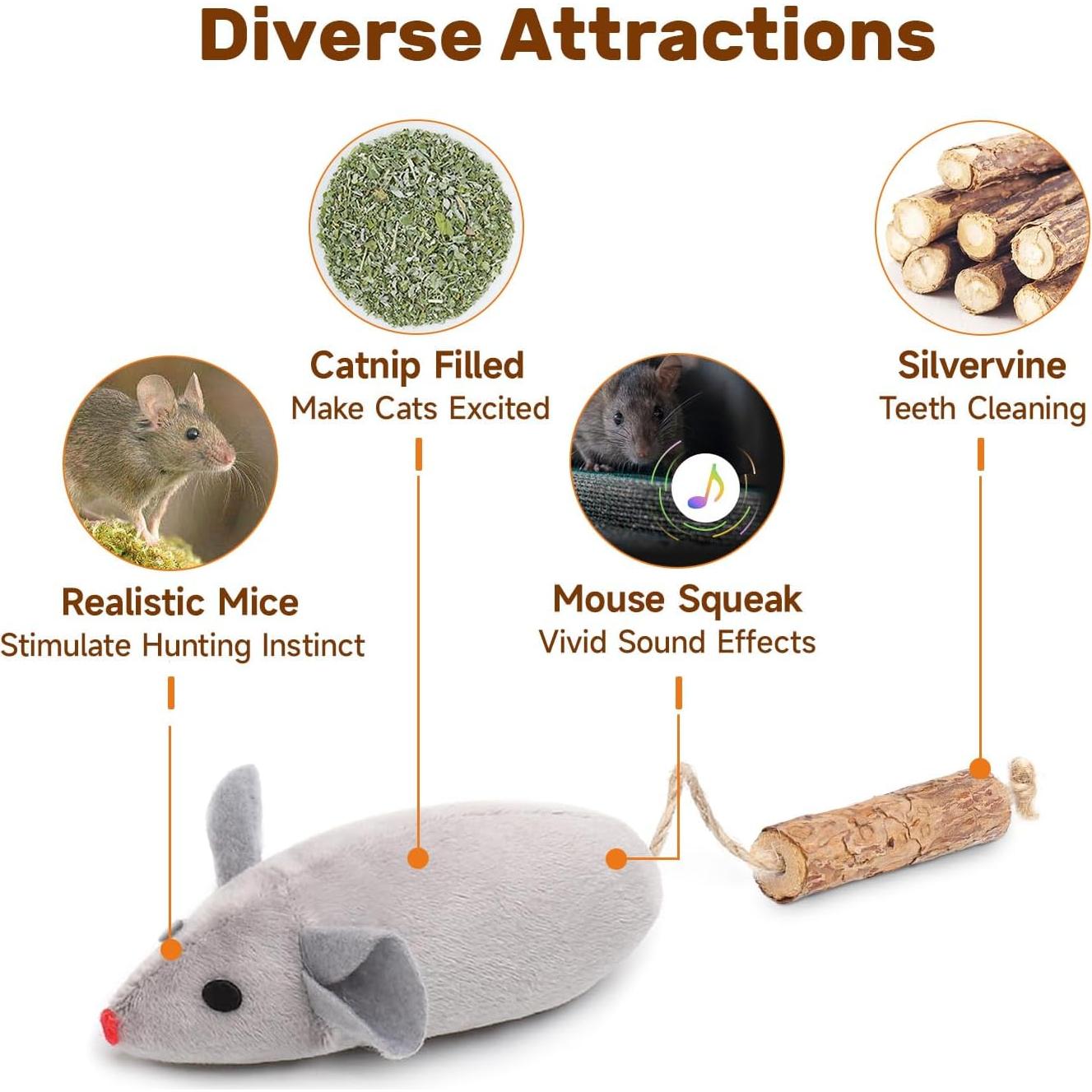 Juguetes Interactivos para Gatos Potaroma - 3 Ratones Squeak con Catnip