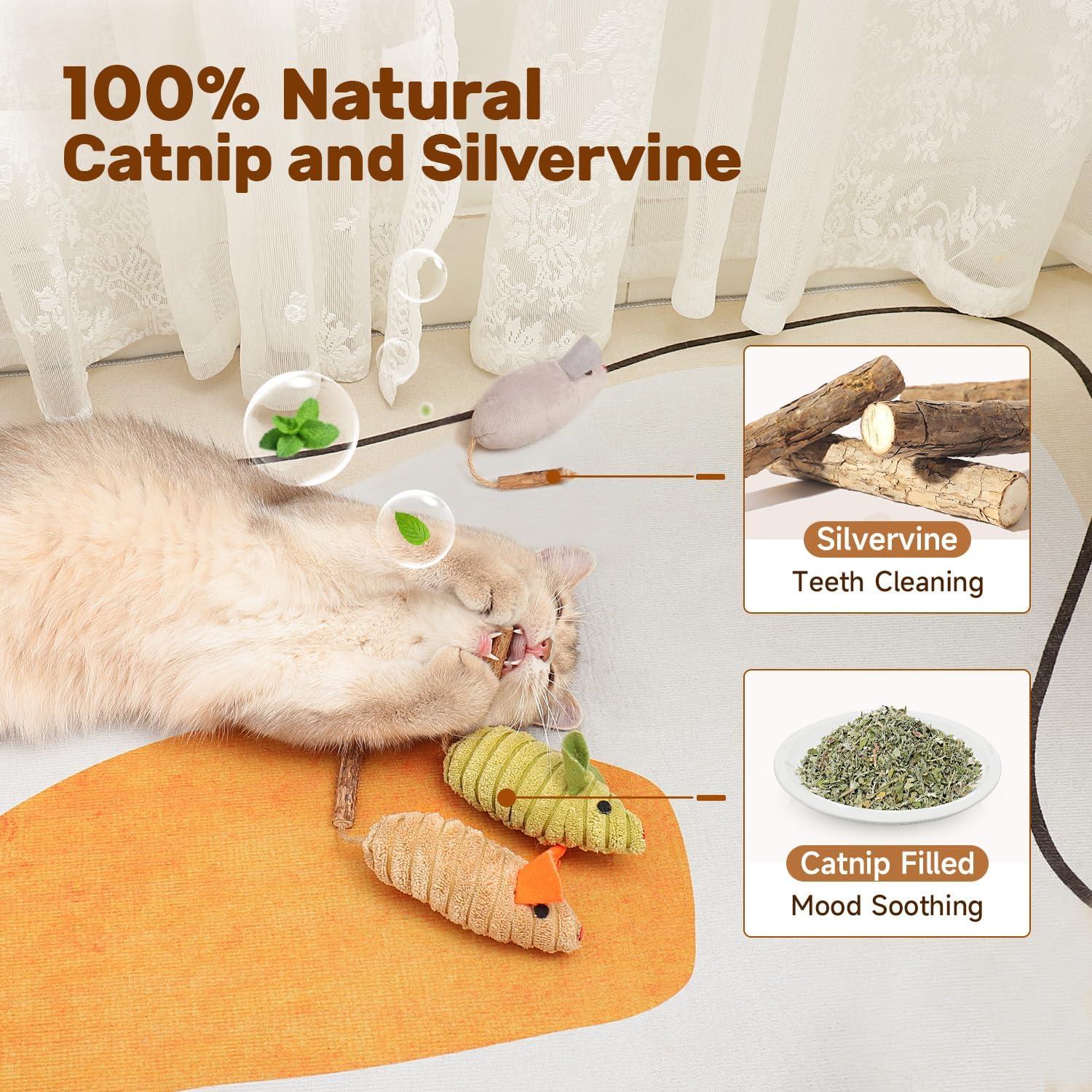 Juguetes Interactivos para Gatos Potaroma - 3 Ratones Squeak con Catnip