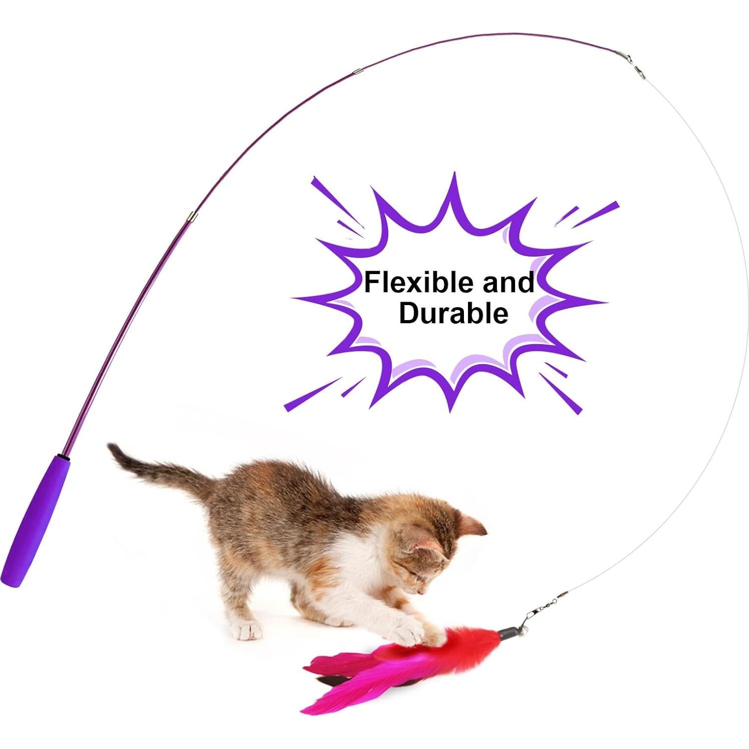 Juguetes Interactivos para Gatos Atosun - 2 Varitas Retráctiles y 10 Reemplazos