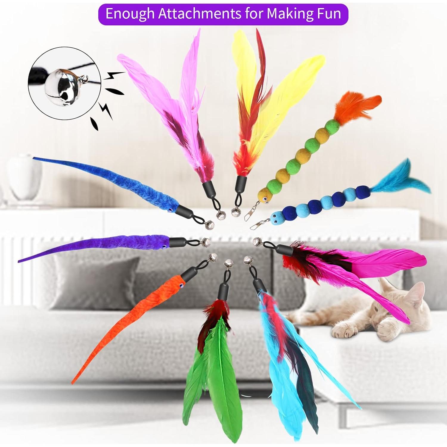 Juguetes Interactivos para Gatos Atosun - 2 Varitas Retráctiles y 10 Reemplazos