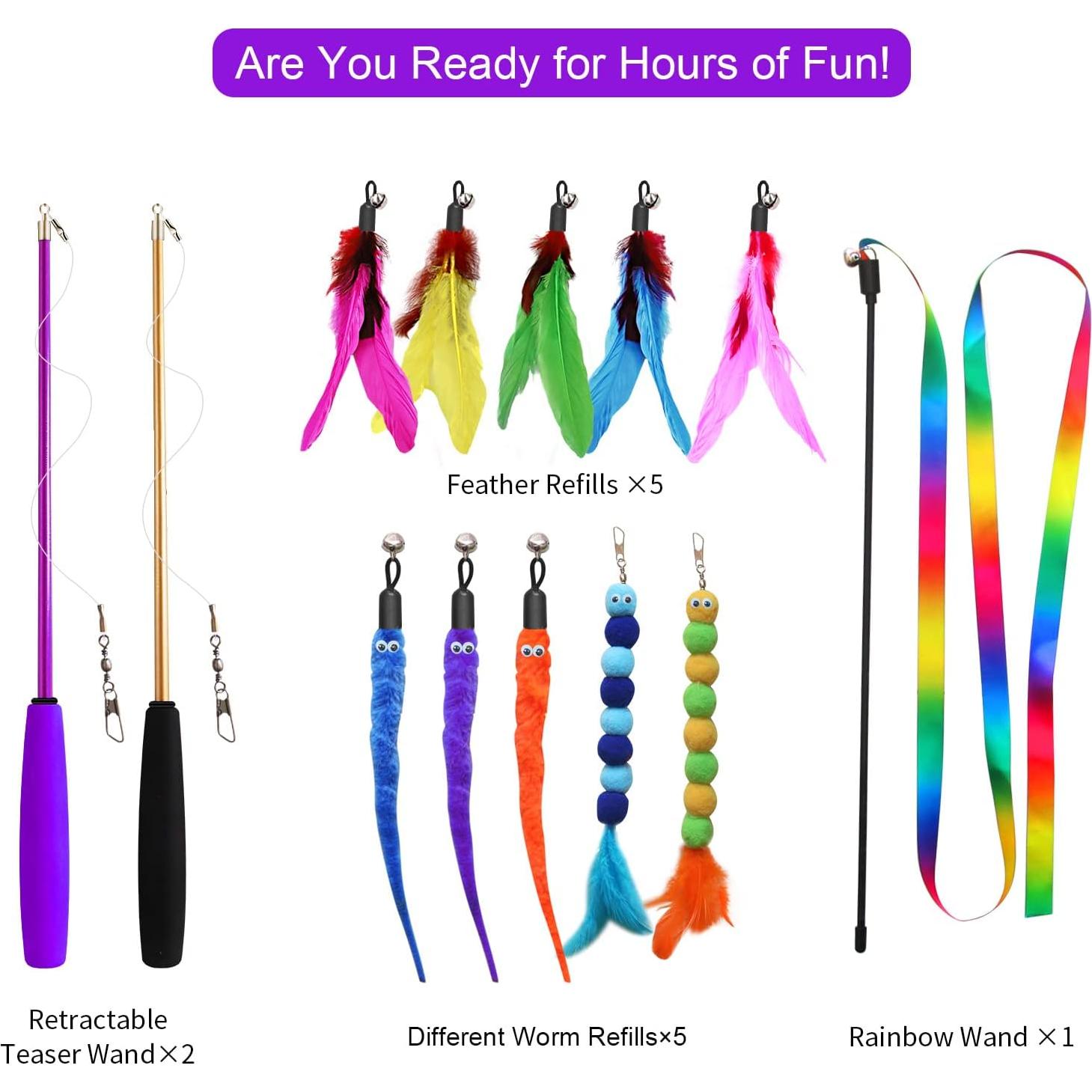 Juguetes Interactivos para Gatos Atosun - 2 Varitas Retráctiles y 10 Reemplazos