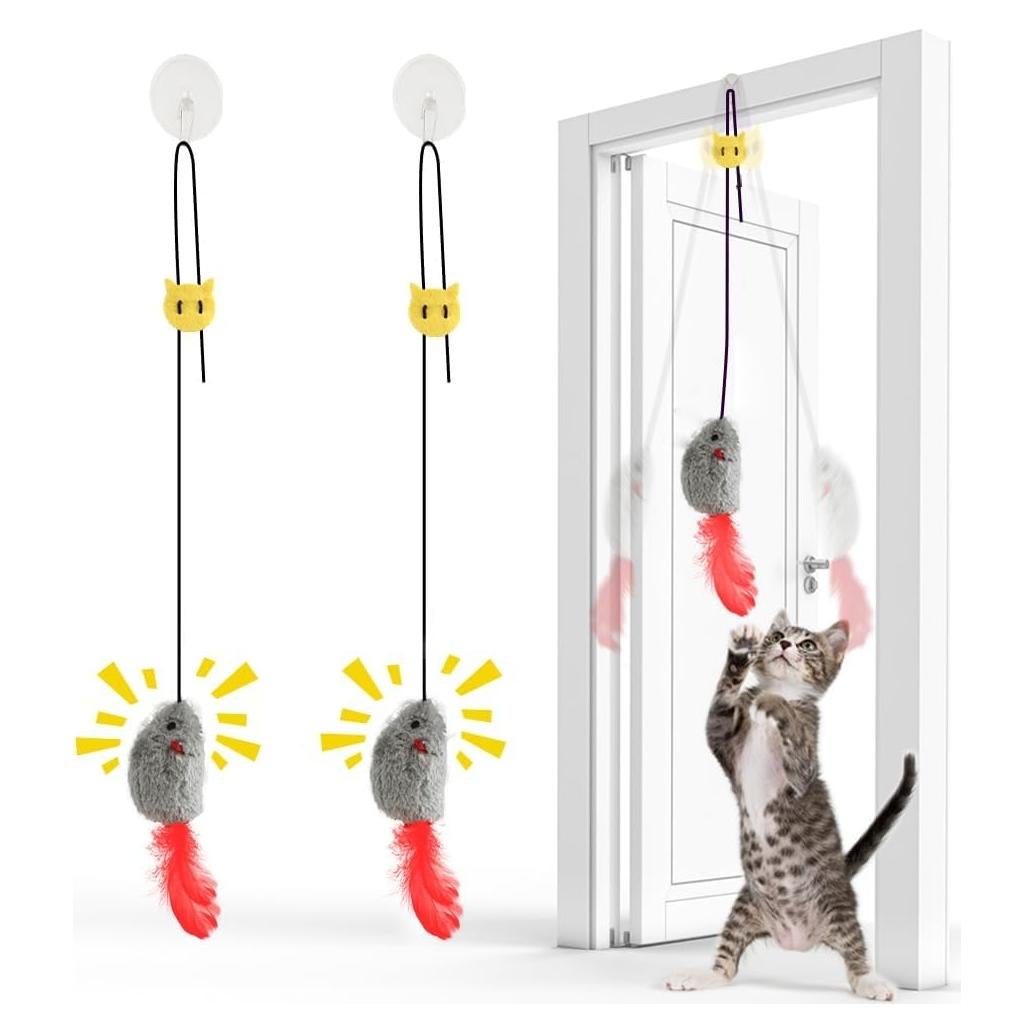 Juguetes para Gatos FYNIGO - Paquete de 2 Ratones Colgantes