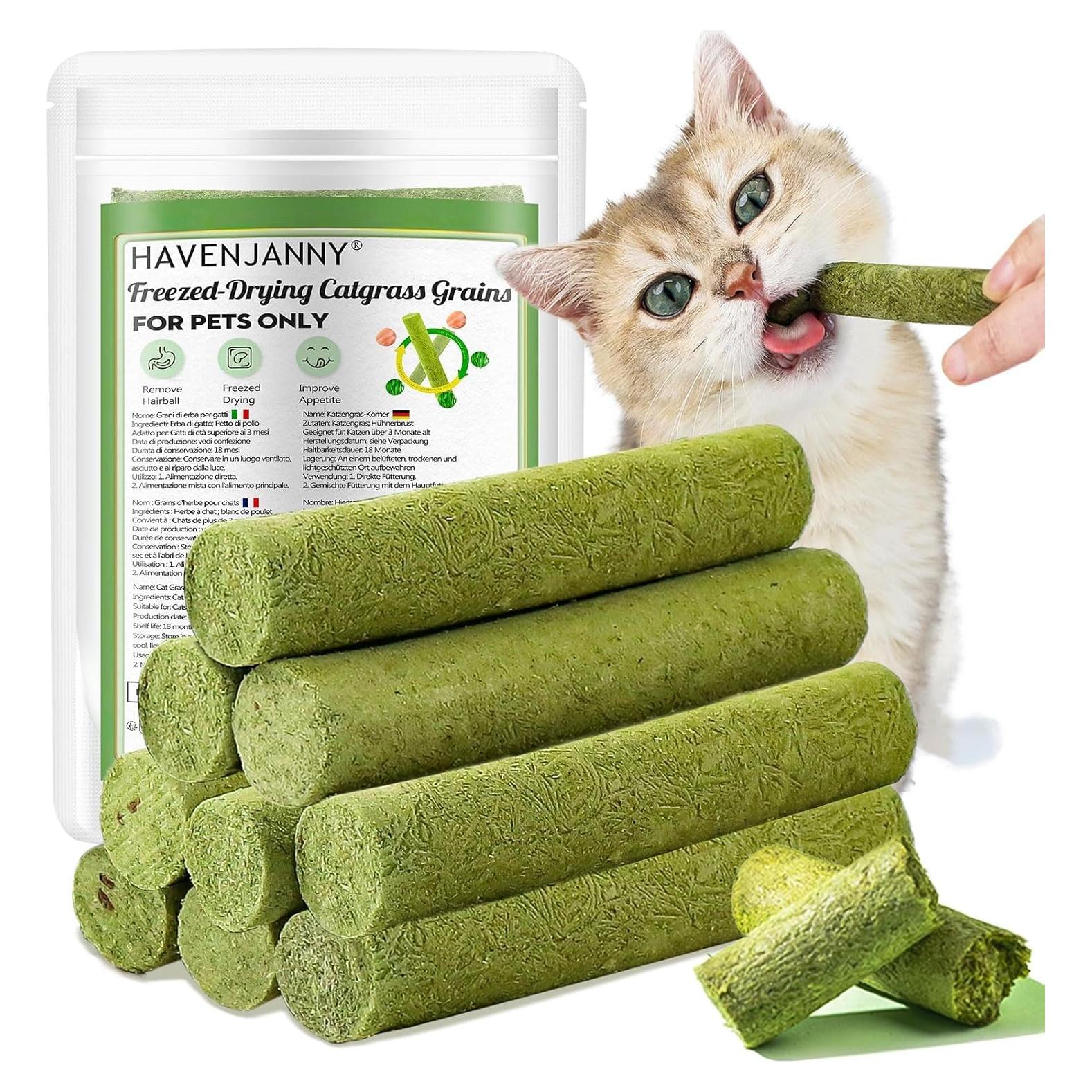 Palito de Hierba para Gatos HavenJanny 50g - Salud Dental y Bolas de Pelo