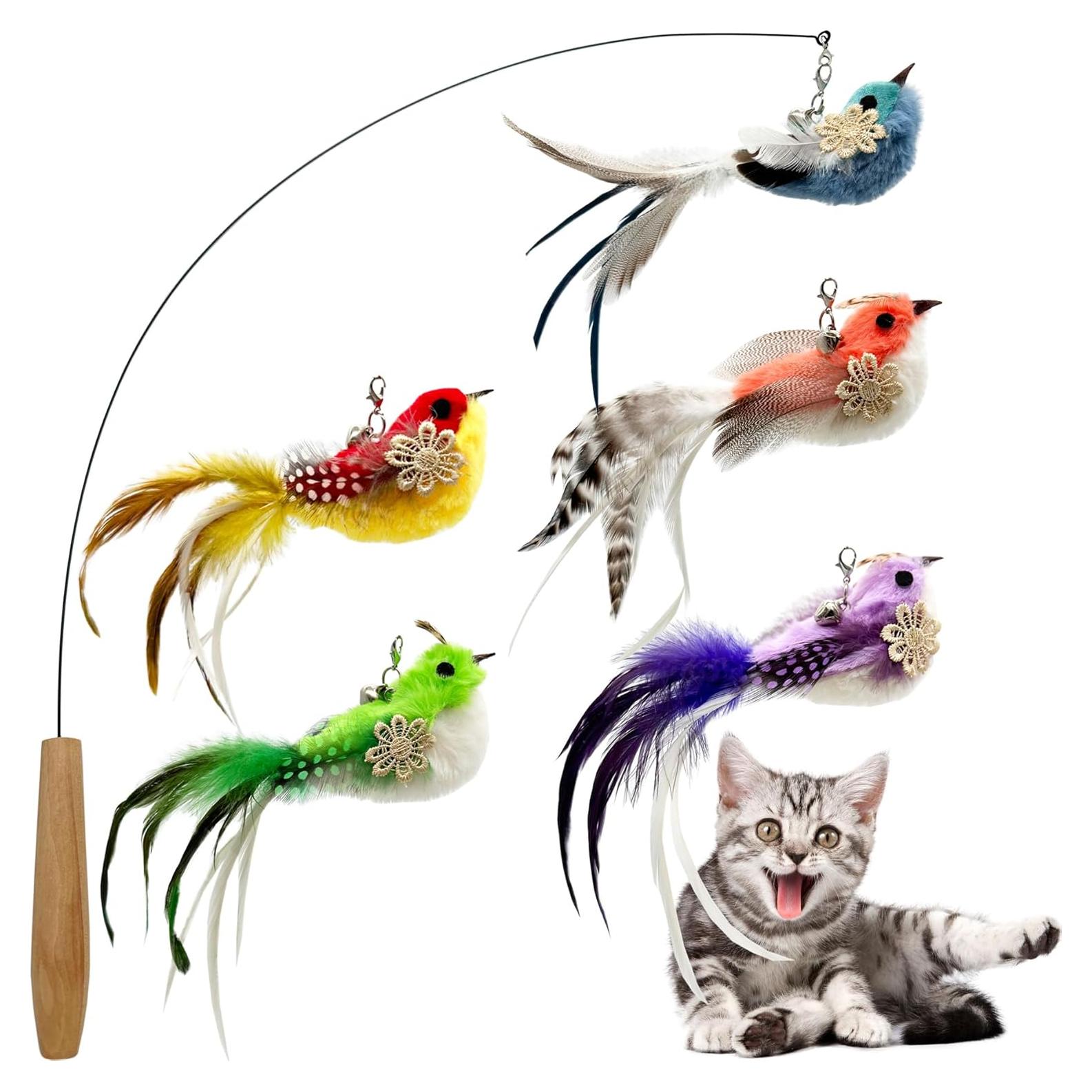 Juguete Interactivo para Gatos CATENEED - Varita con Plumas 6 Piezas