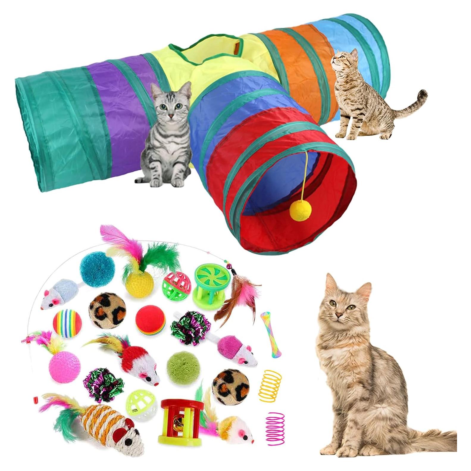 Kit de Juguetes para Gatos ISMARTEN 32 Piezas con Túnel