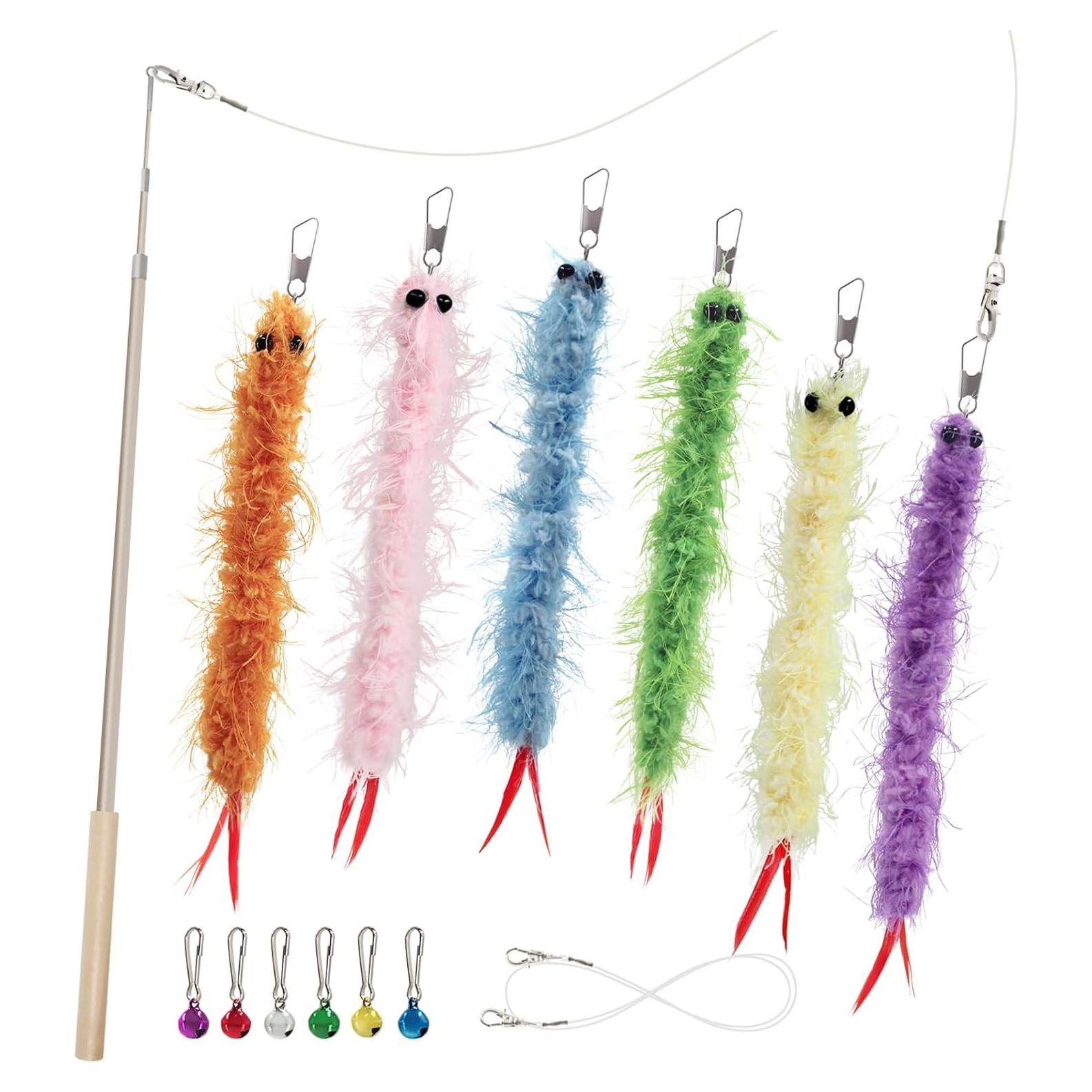 Juguete Interactivo para Gatos SONGWAY - Varita Retráctil y 6 Gusanos