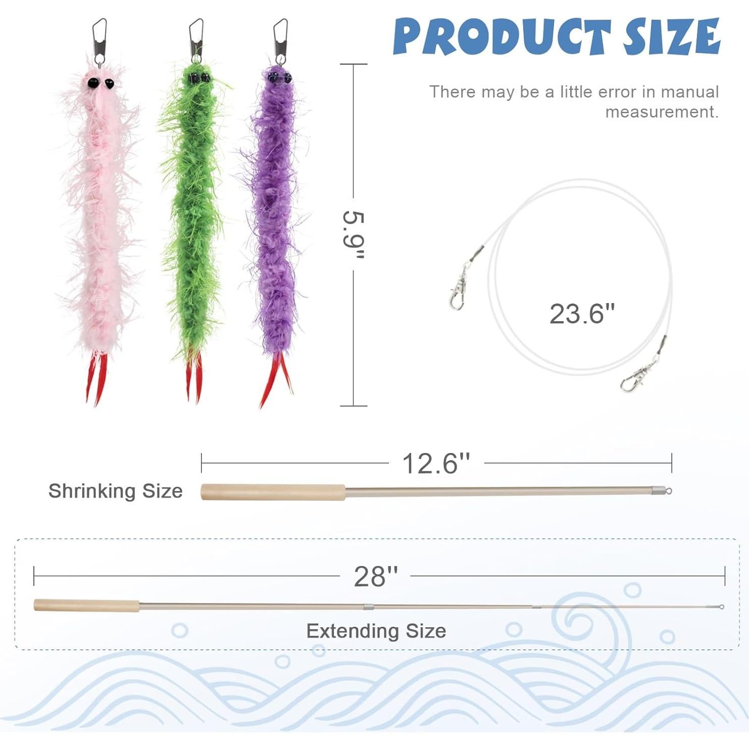 Juguete Interactivo para Gatos SONGWAY - Varita Retráctil y 6 Gusanos