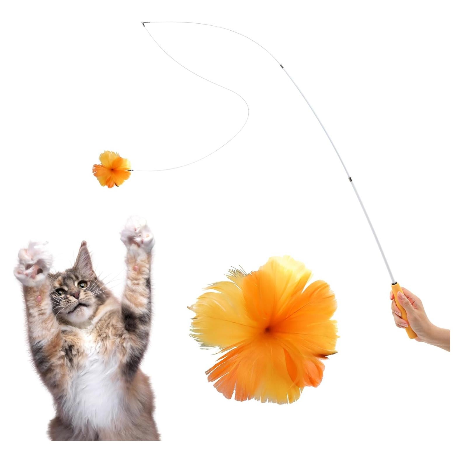 Varita Retráctil para Gatos SHIMMURR con Flor de Pluma Naranja