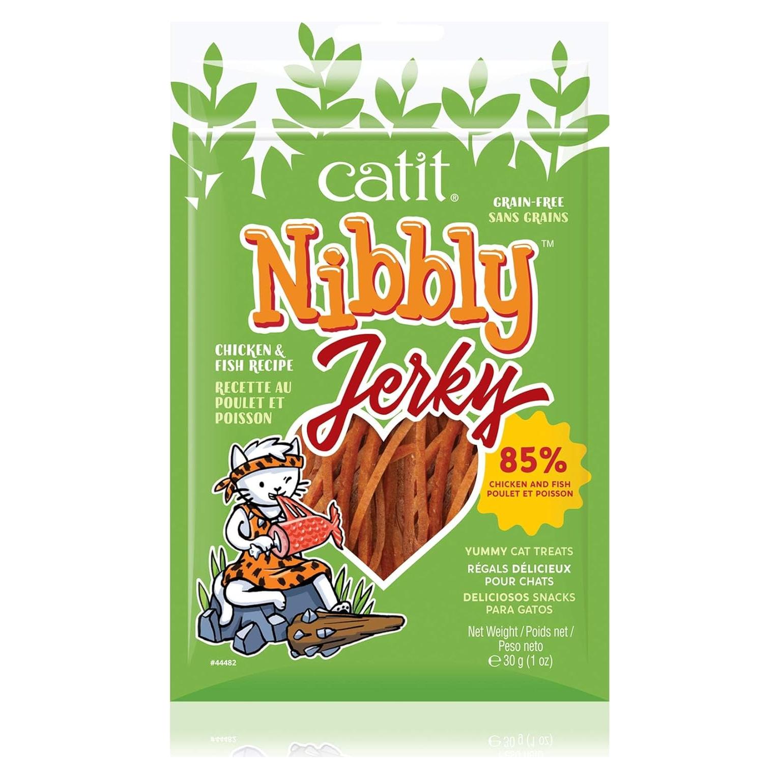 Catit Nibbly Jerky Cat Treats, Chicken & Fish Recipe - Grain-Free Cat Treat White 1 Ounce (Pack of 1)