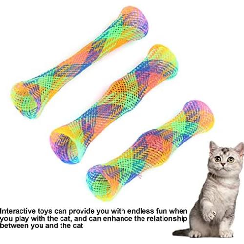 3Pcs Pet Springs Cat Toy Cat Spring Sticks Folding Bouncing Colorful Spring Cat Toy with Bell and Catnip Cat Tube Spring Toy Colorful Cat Plastic Coil