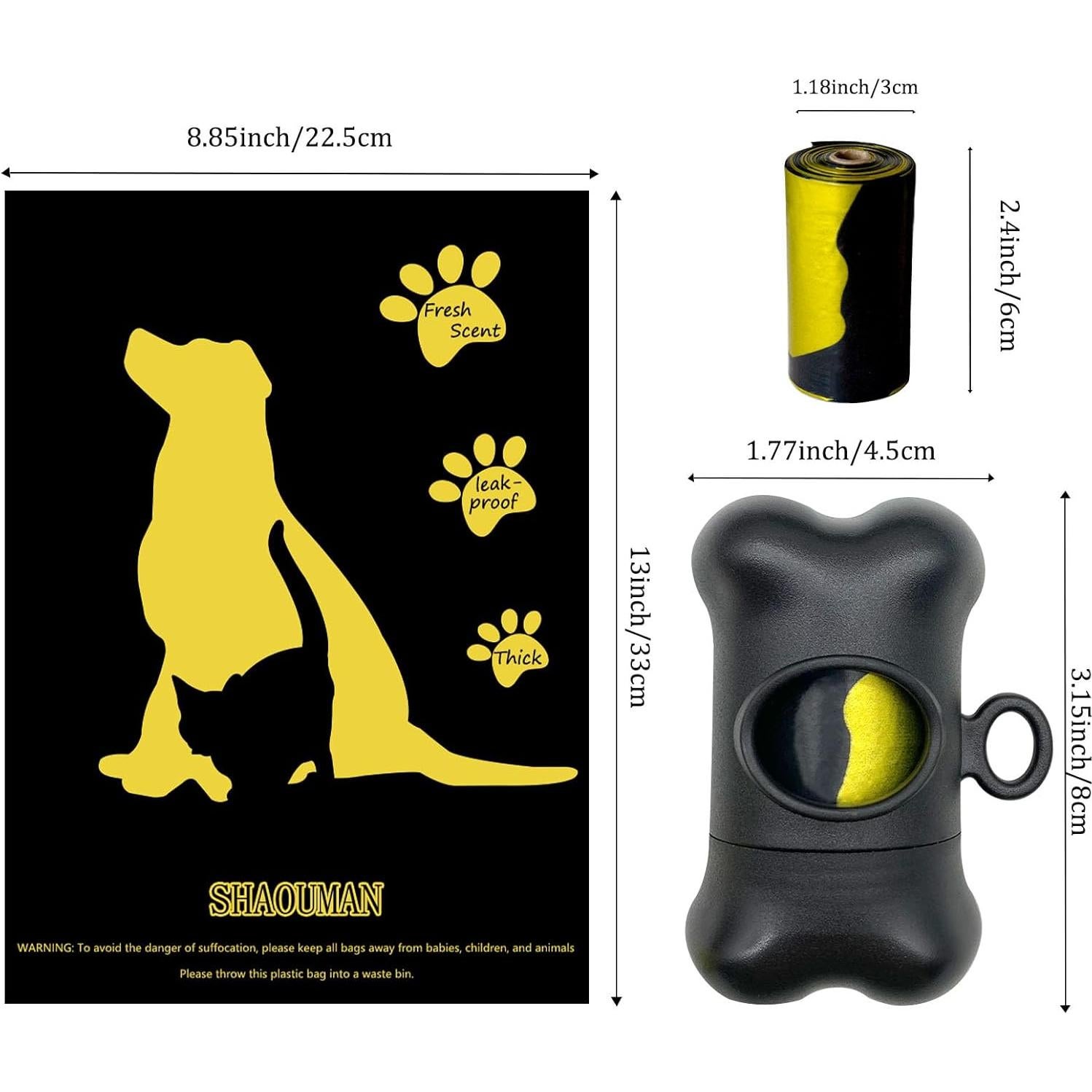 Soporte para bolsas de excremento de perro SHAOMAN con 15 bolsas