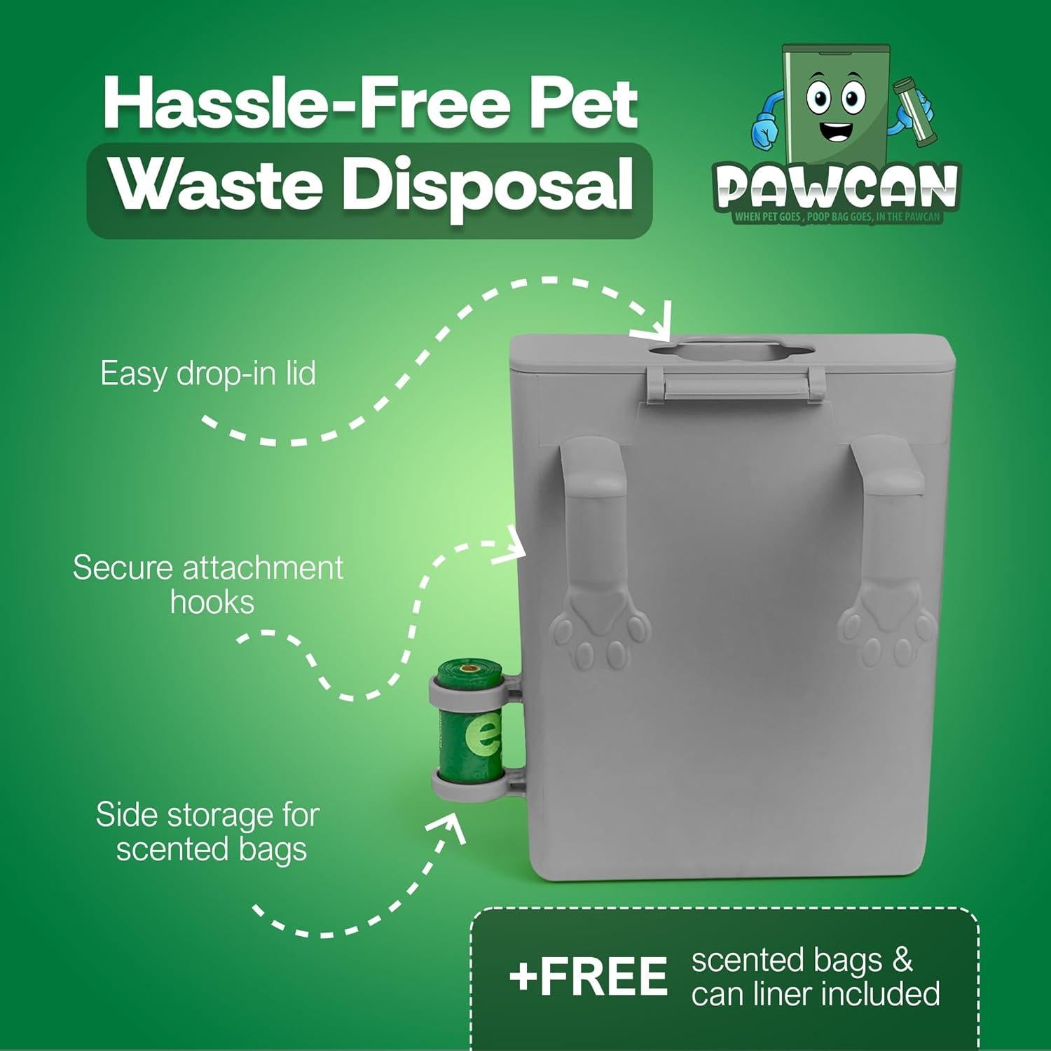 Receptor de Excremento de Mascota PawCan Gris con Tapa