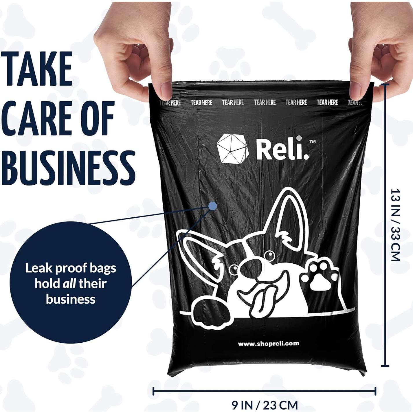 Bolsas de Excremento de Perro Reli - 360 Unidades, 24 Rollos, 22.86x33.02 cm, Sin Fragancia, a Prueba de Fugas
