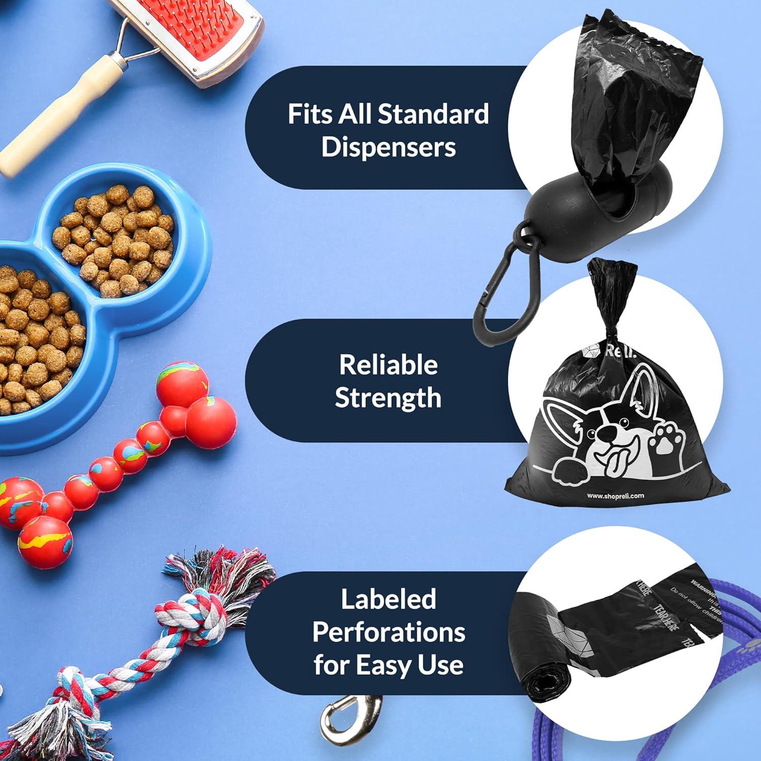 Bolsas de Excremento de Perro Reli - 360 Unidades, 24 Rollos, 22.86x33.02 cm, Sin Fragancia, a Prueba de Fugas