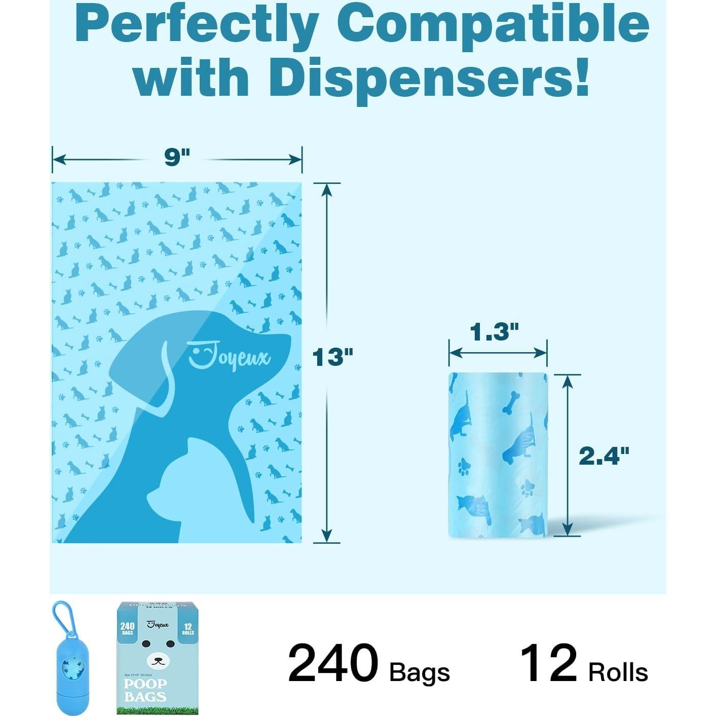 Bolsas de Popo para Perros Joyeux 240 Unidades a Prueba de Fugas
