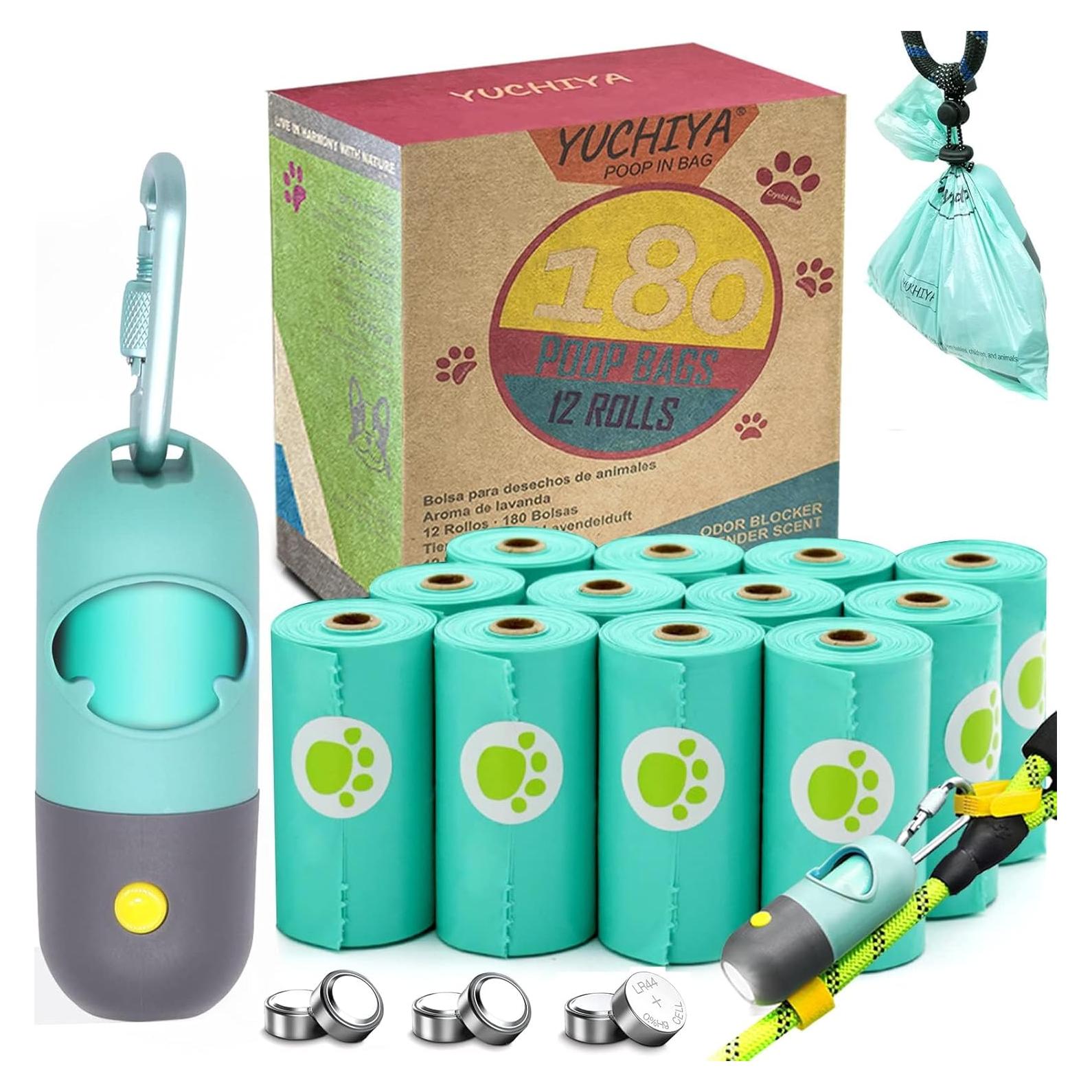 Dispensador de bolsas para excremento de perro YUCHIYA con linterna LED