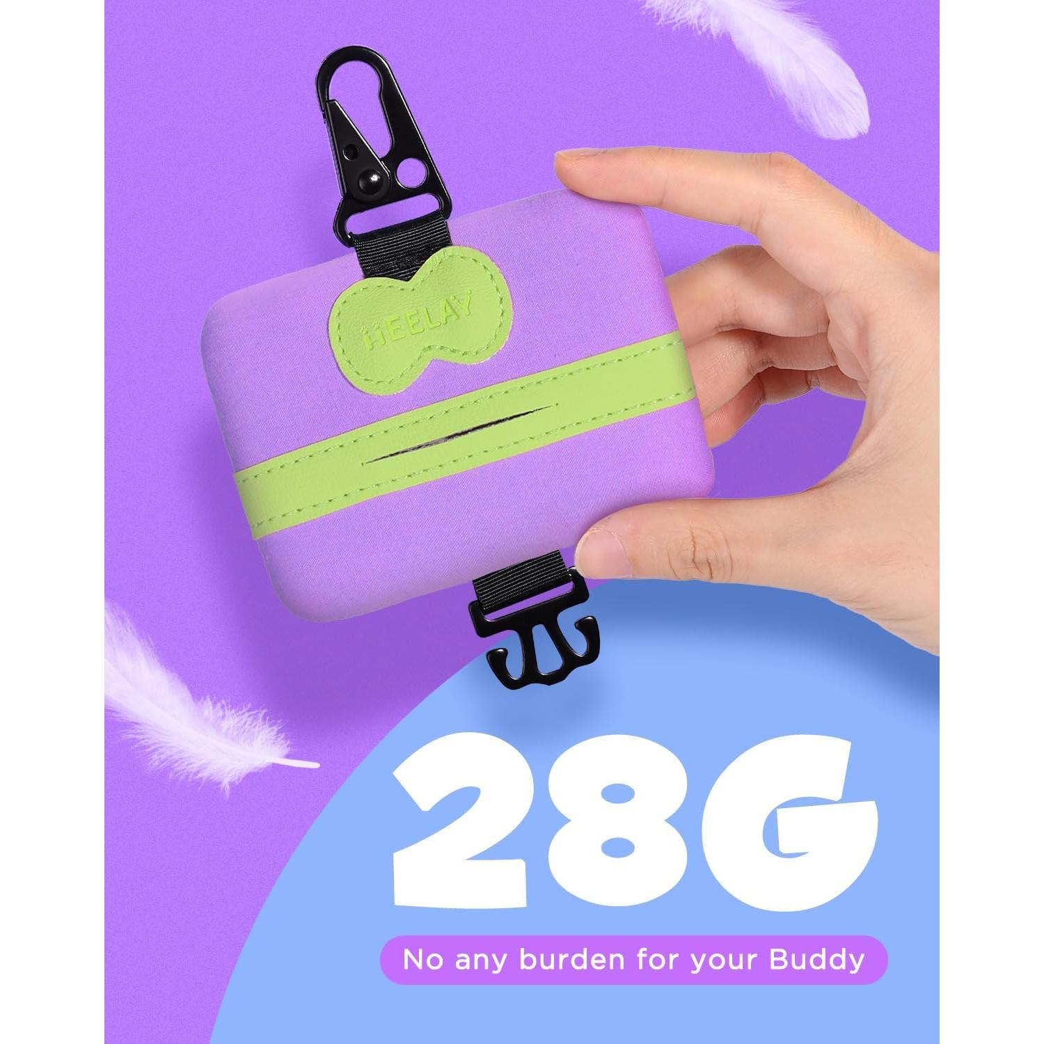 Dog Poop Bag Holder Mini,Hands Free Poop Bag Holder with Hook & Clip & Snap,Durable Leash Attachment for Dog Walking,Trash Bag, Bags EXCLUDED,Purple