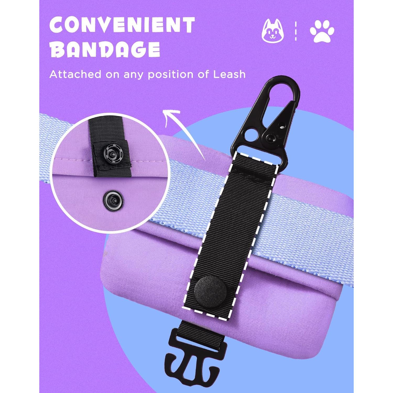 Dog Poop Bag Holder Mini,Hands Free Poop Bag Holder with Hook & Clip & Snap,Durable Leash Attachment for Dog Walking,Trash Bag, Bags EXCLUDED,Purple