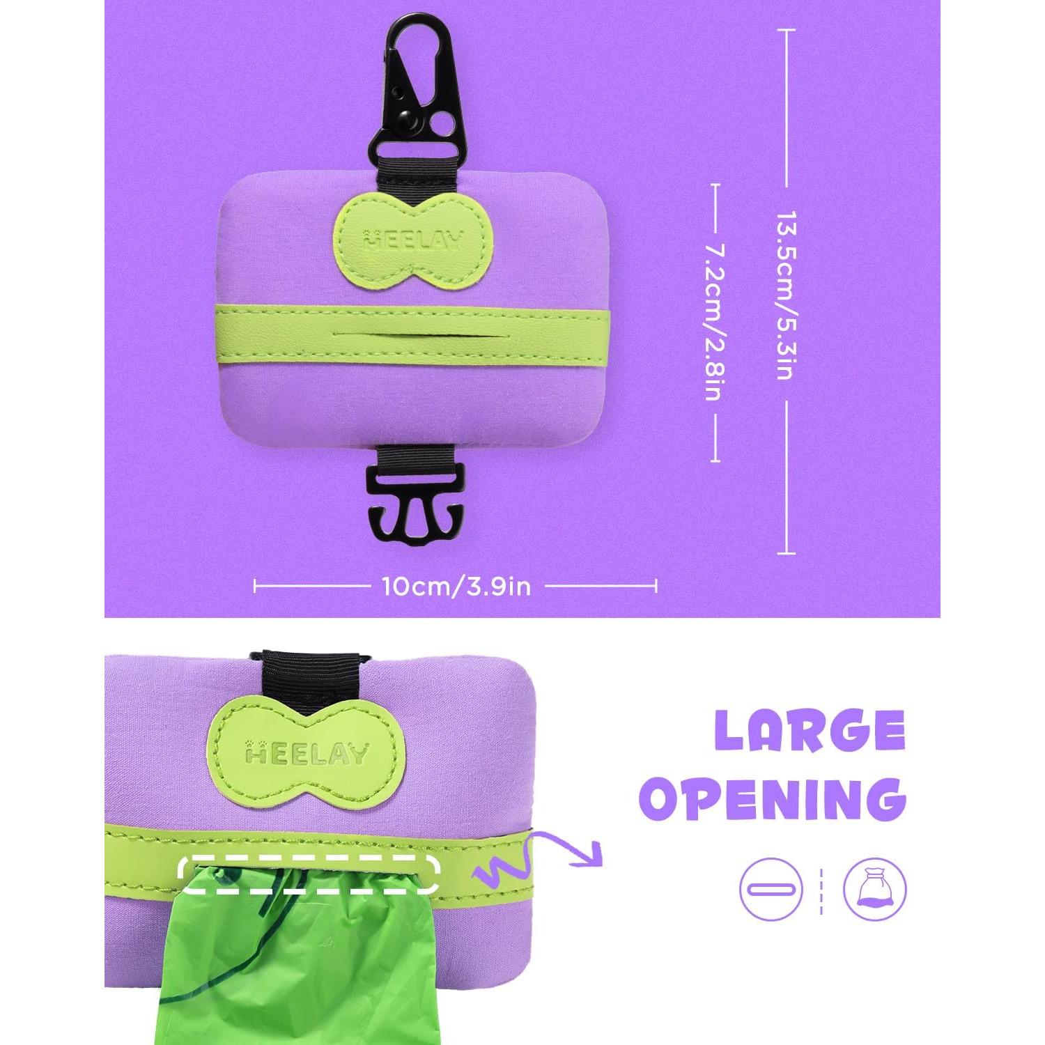 Dog Poop Bag Holder Mini,Hands Free Poop Bag Holder with Hook & Clip & Snap,Durable Leash Attachment for Dog Walking,Trash Bag, Bags EXCLUDED,Purple