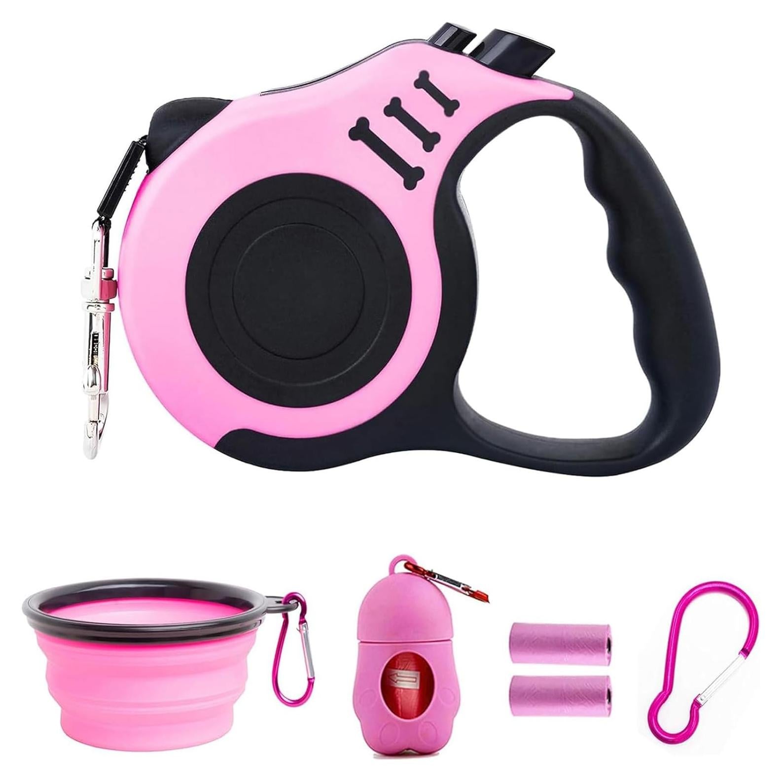 Correa Retráctil para Perros PETIMP 5m Rosa con Dispensador