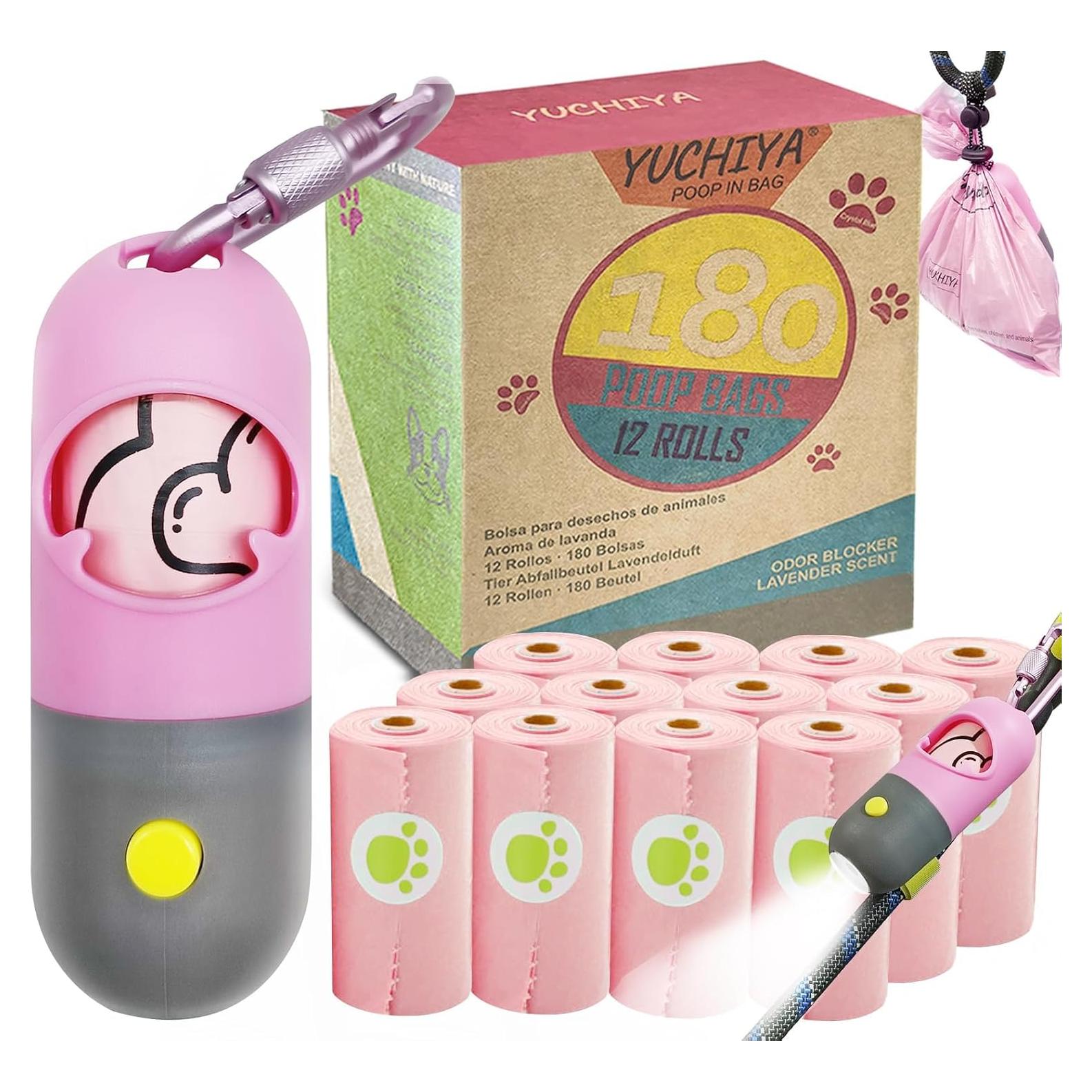Dispensador de bolsas de caca para perro YUCHIYA con linterna LED