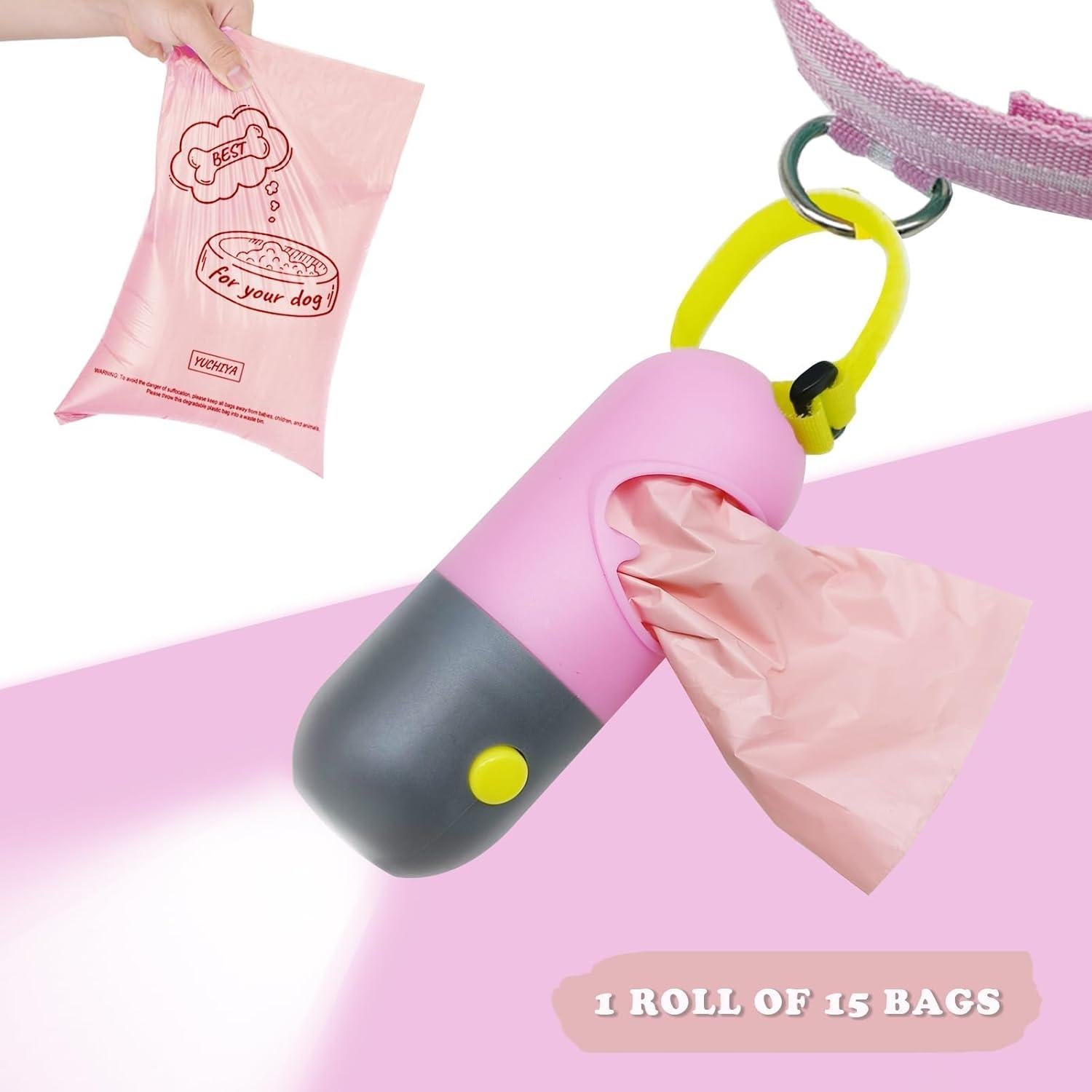 Dispensador de bolsas de caca para perro YUCHIYA con linterna LED