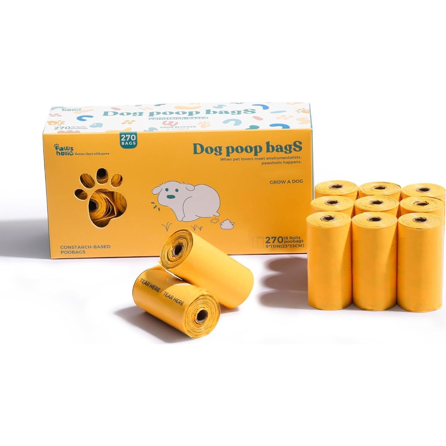 Bolsas de Excremento de Perro PAWSHOLIC Biodegradables 270 Unidades