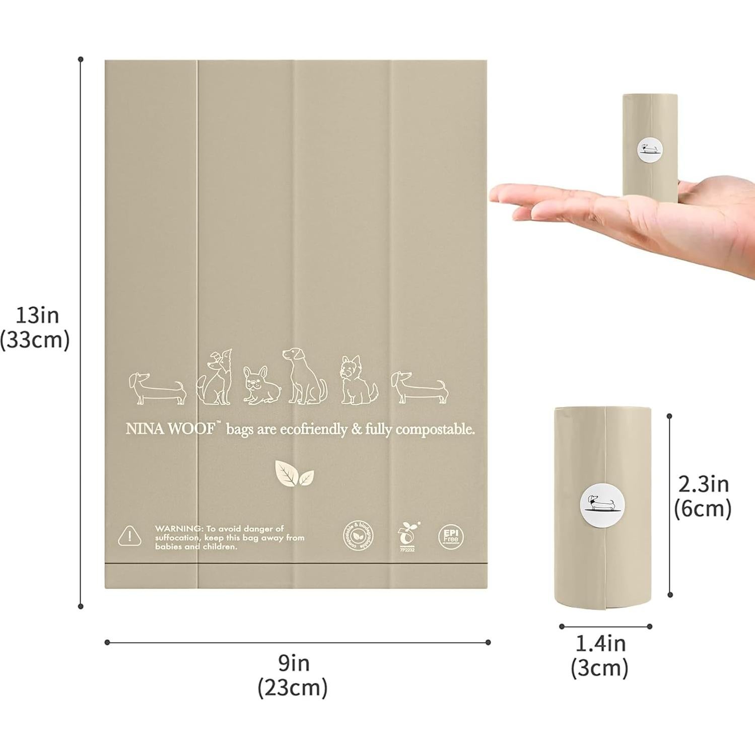 Bolsas Compostables para Excremento de Perro Nina Woof - 60 Unidades