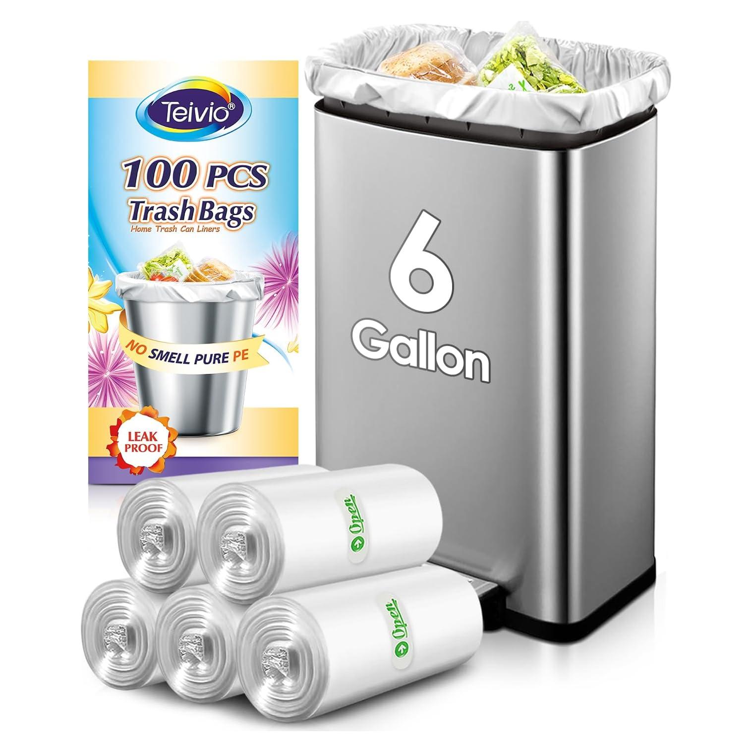 Bolsas de Basura Teivio 6 Galones 100 Cuentas Transparentes