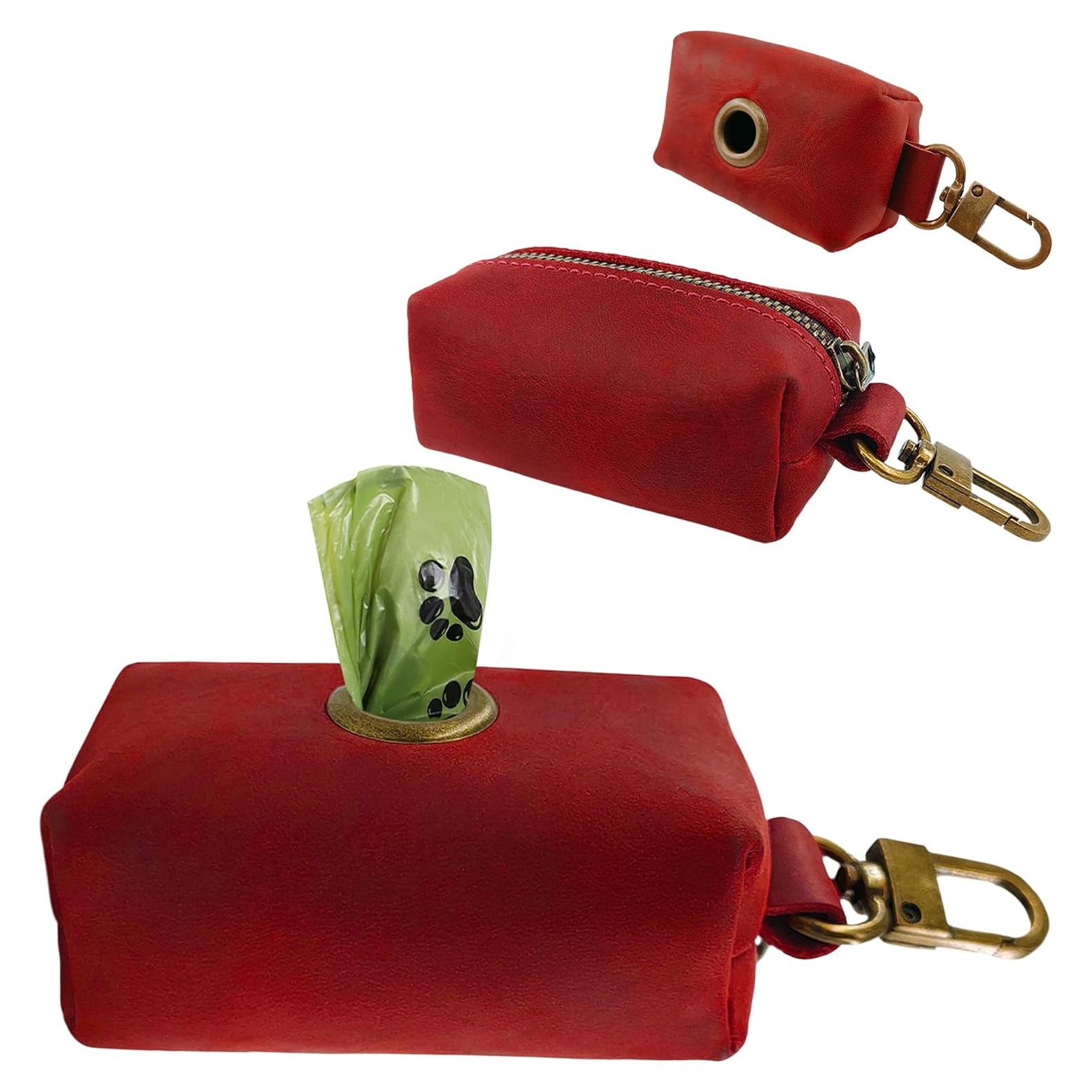 Soporte de Bolsa de Excremento para Perros HIFA - Cuero Rojo