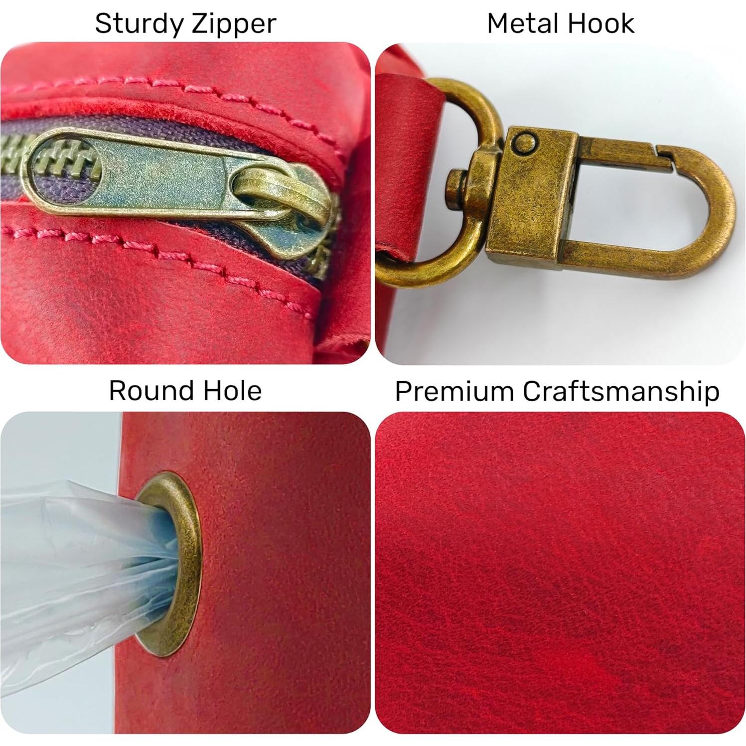 Soporte de Bolsa de Excremento para Perros HIFA - Cuero Rojo