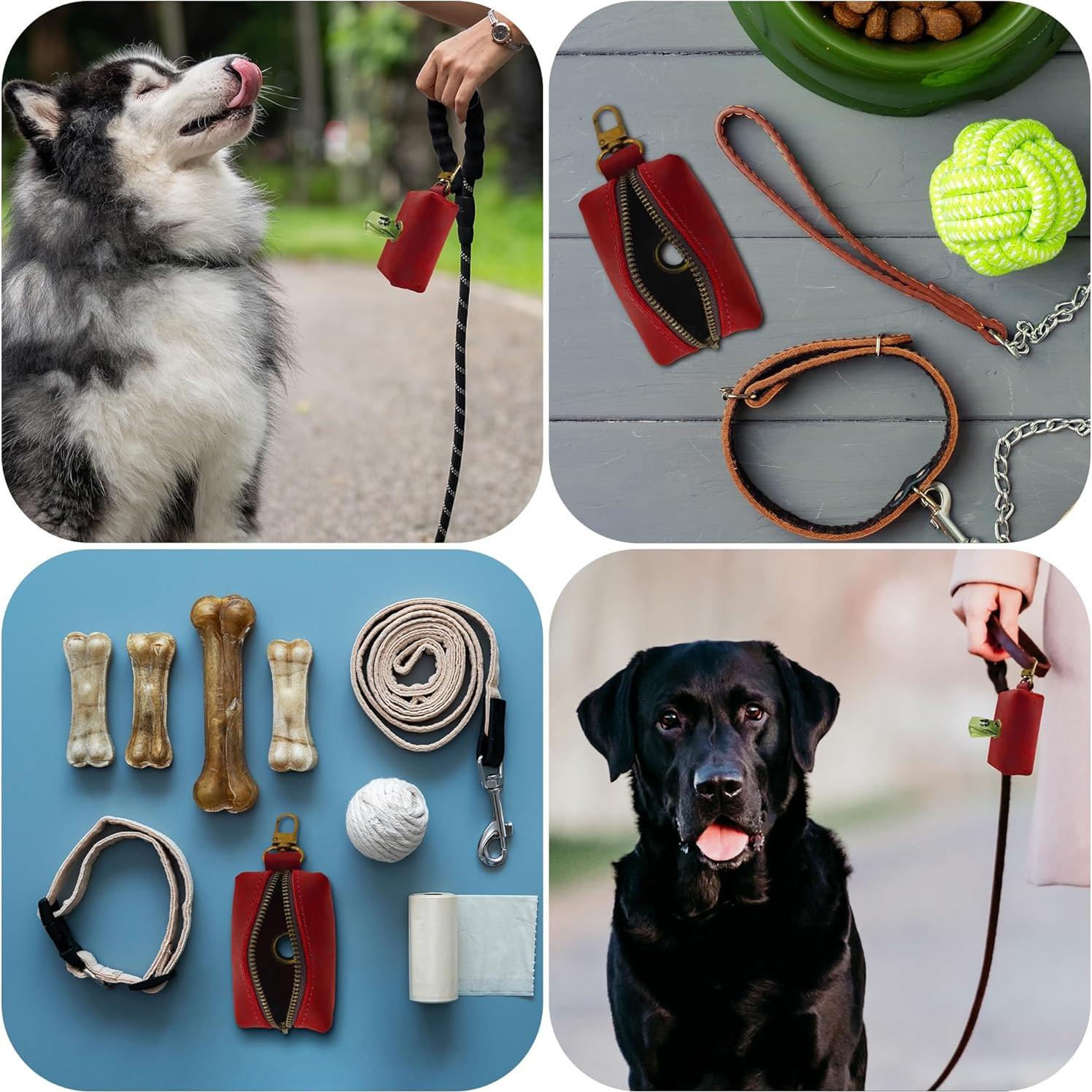 Soporte de Bolsa de Excremento para Perros HIFA - Cuero Rojo