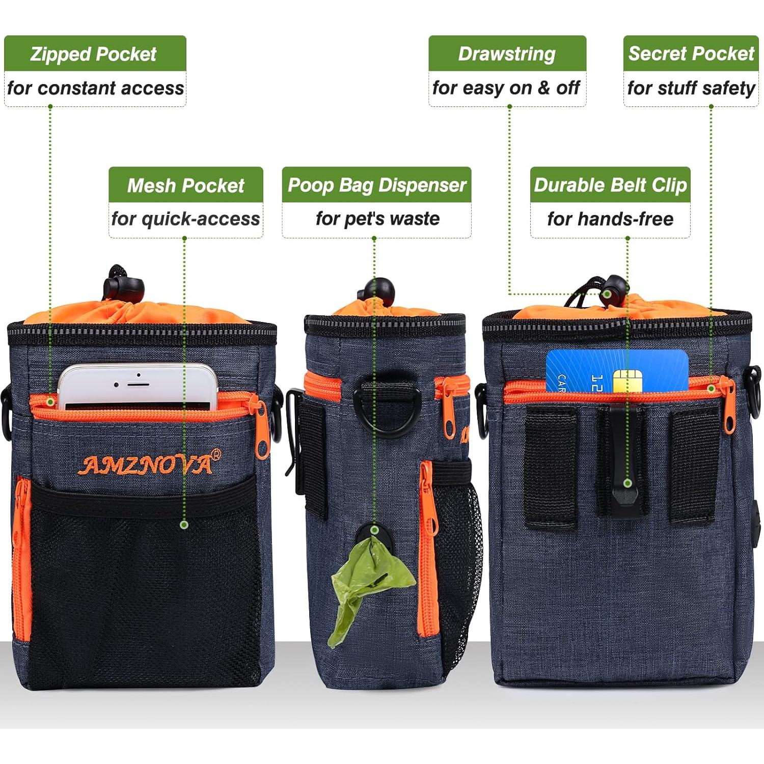 Bolsa de golosinas para perros AMZNOVA, gran capacidad, azul