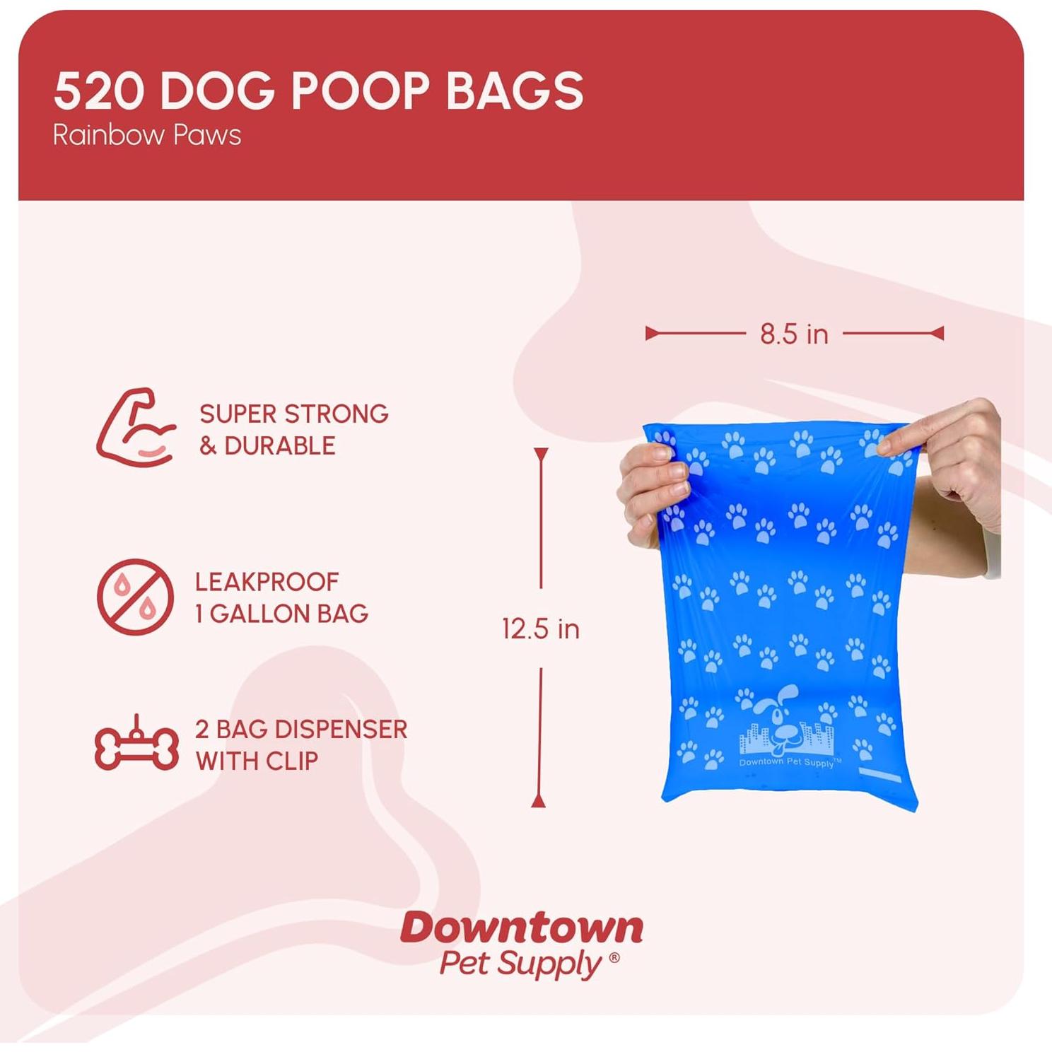 Bolsas de Poop Downtown Pet Supply 520 CT Huellas Arcoíris