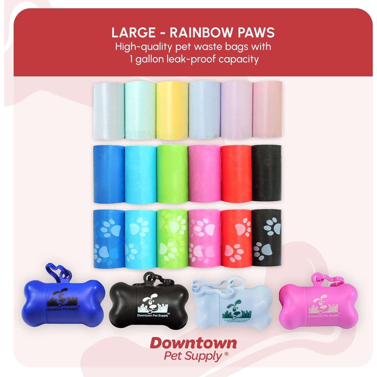 Bolsas de Poop Downtown Pet Supply 520 CT Huellas Arcoíris