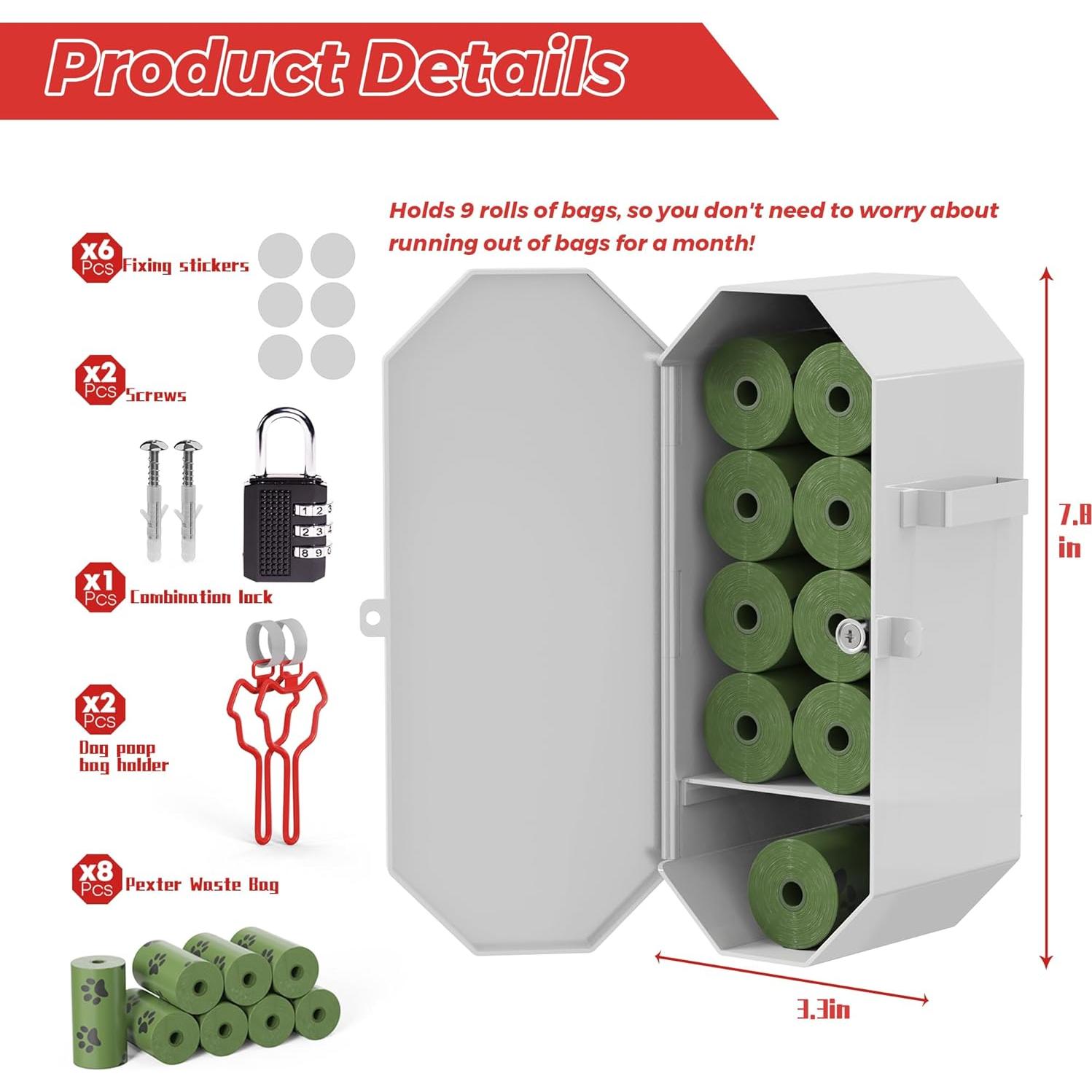 Dispensador de bolsas para excremento de perro Numeroustar, metal, 8 rollos
