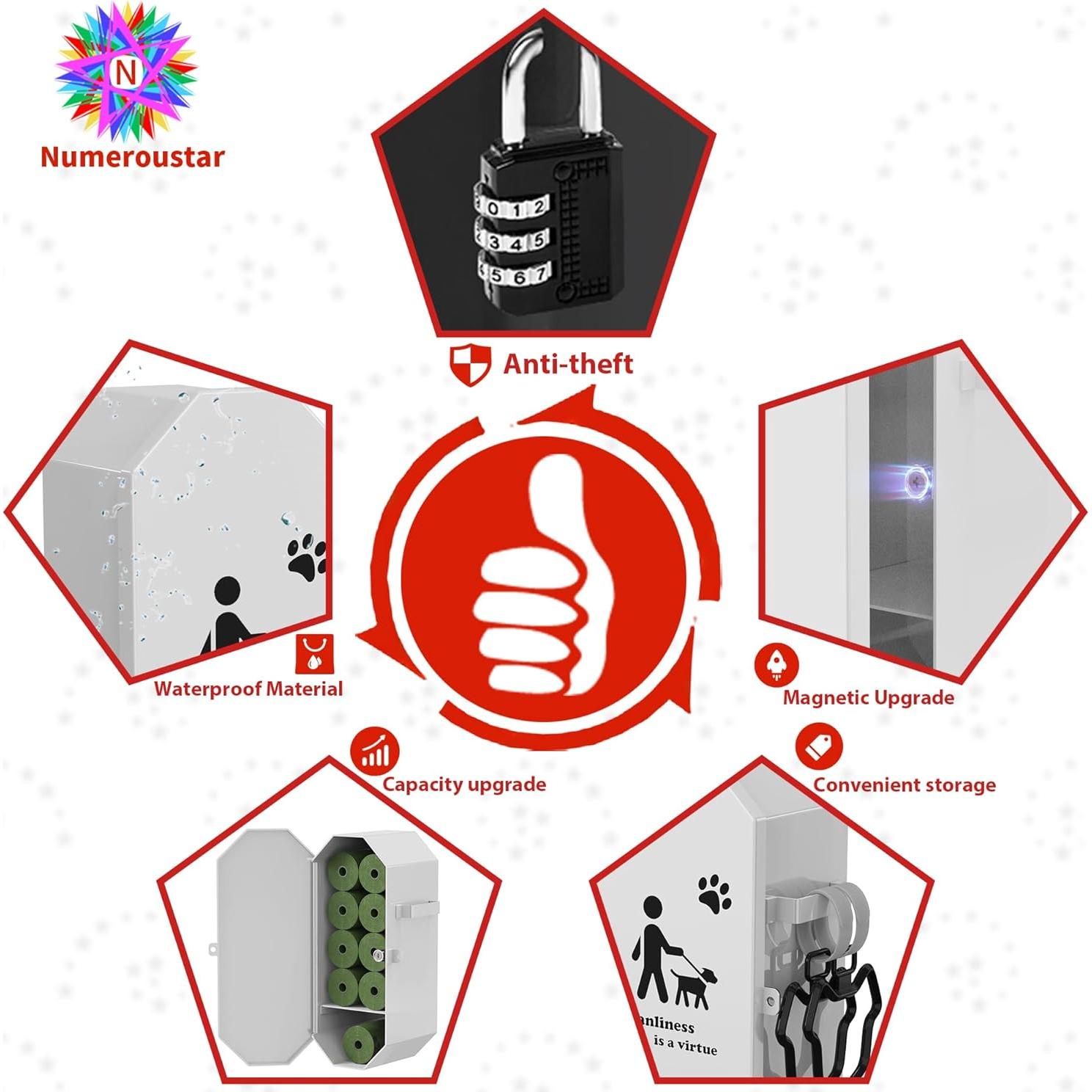 Dispensador de bolsas para excremento de perro Numeroustar, metal, 8 rollos