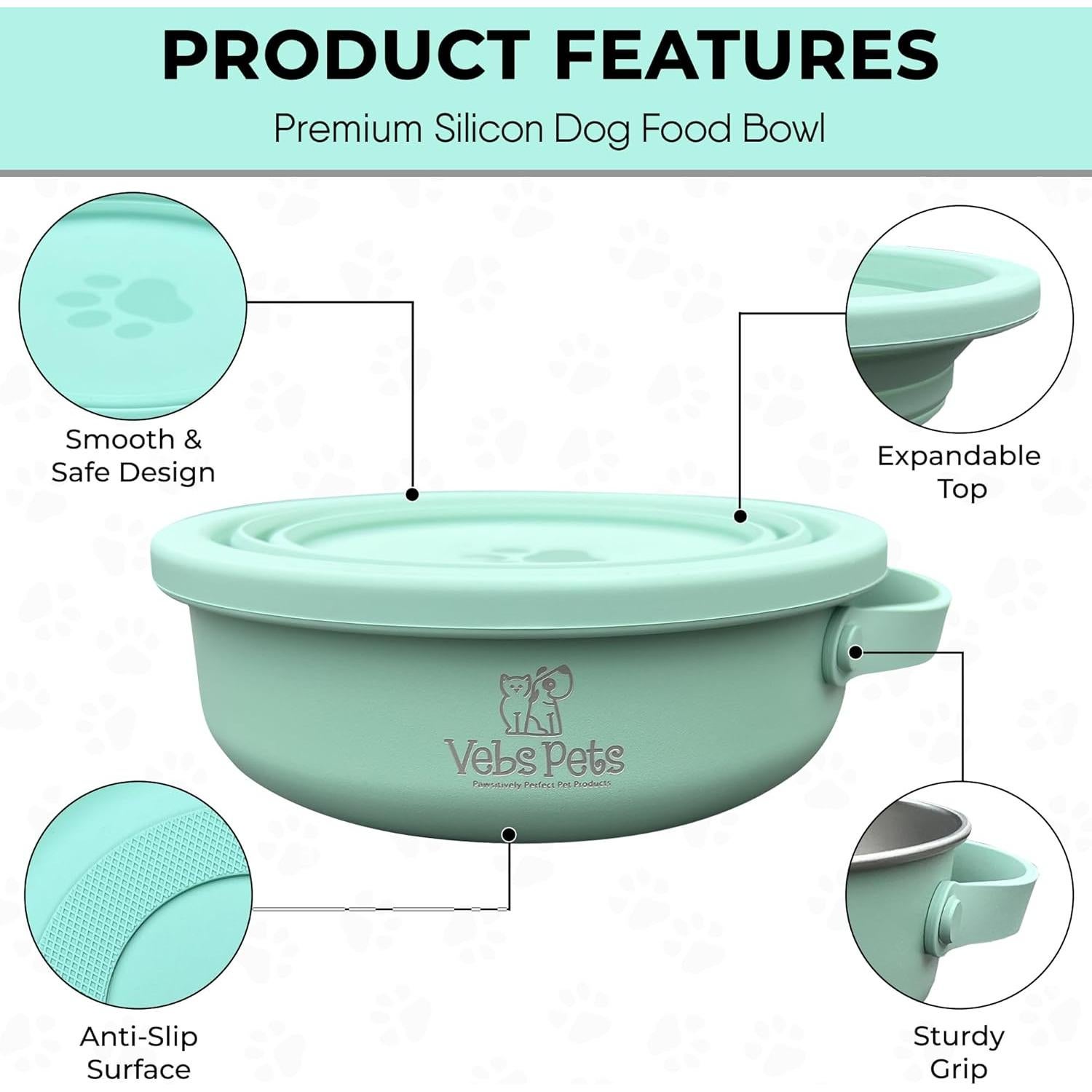 Tazón de Acero Inoxidable Vebs Pets 0.88 L Antideslizante Jade