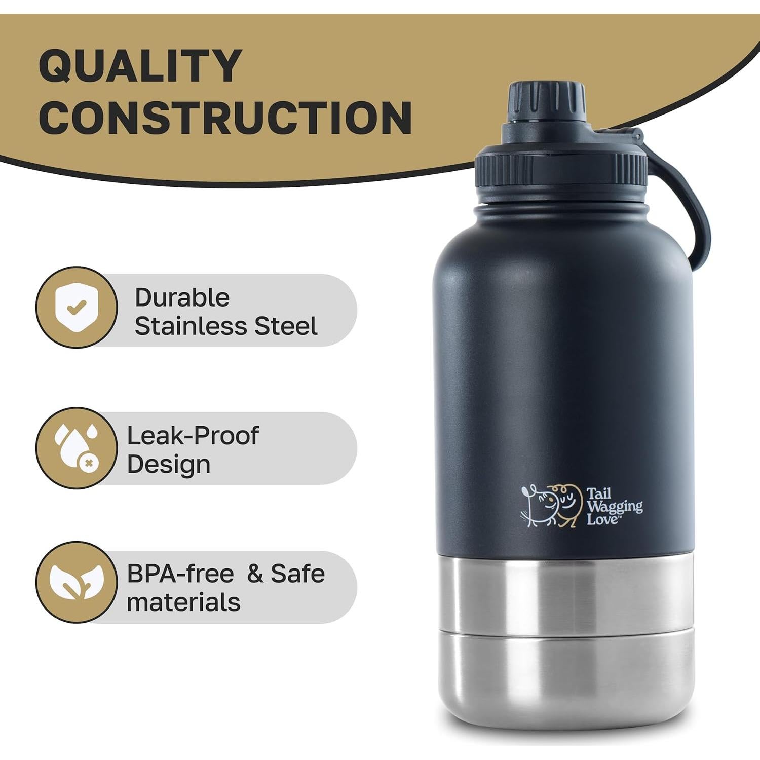 Botella de Agua Portátil 3-en-1 Tail Wagging Love 32oz