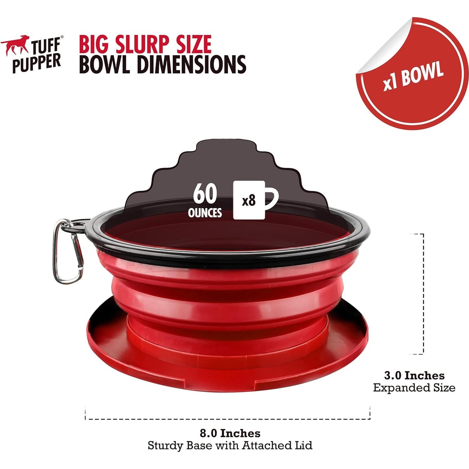 Cuenco Plegable para Perros Tuff Pupper XL 1.77L Rojo