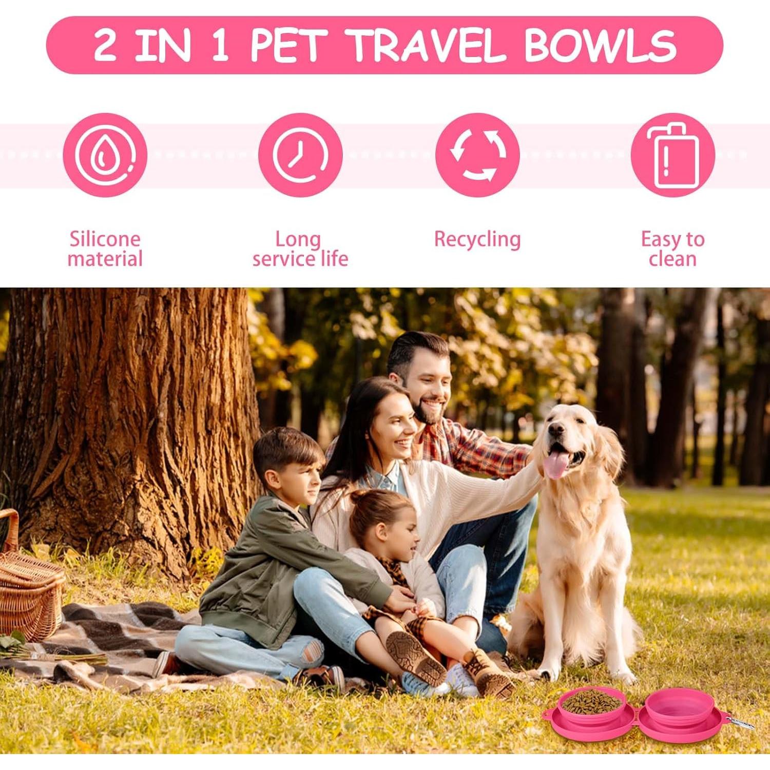 Cuenco Plegable 2 en 1 para Perros y Gatos Rosa 300ml