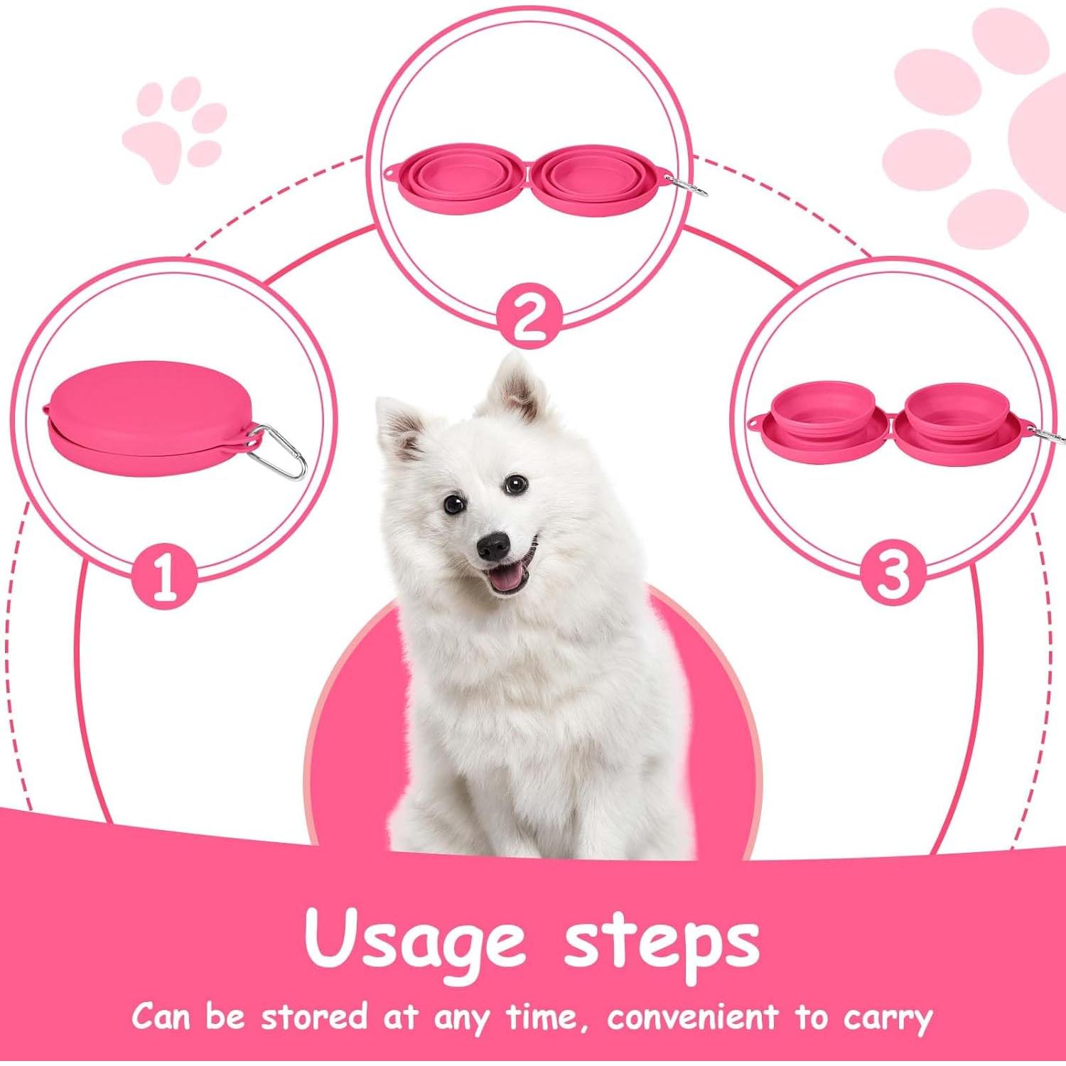 Cuenco Plegable 2 en 1 para Perros y Gatos Rosa 300ml