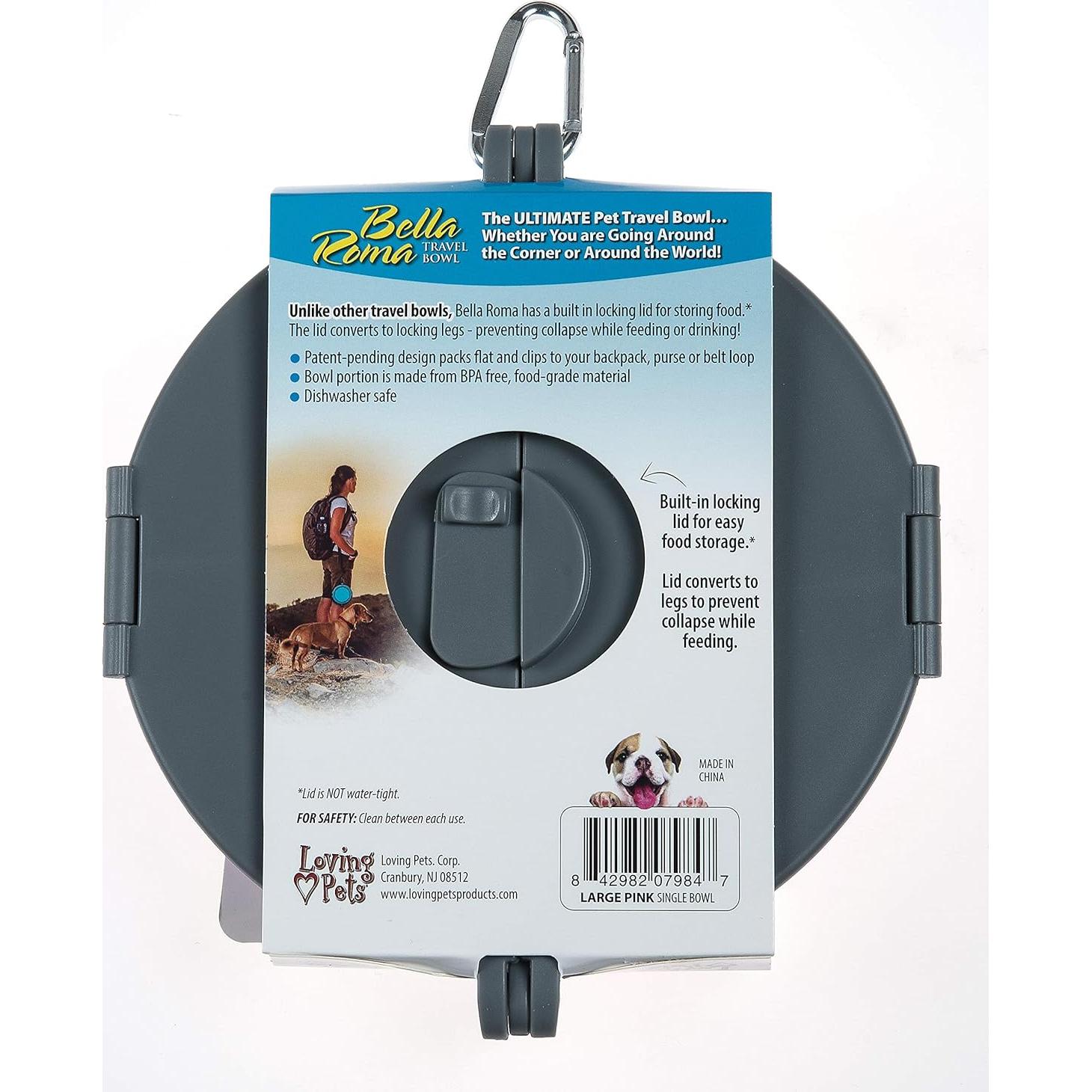 Tazón de Viaje Plegable Loving Pets Bella Roma Rosa Grande