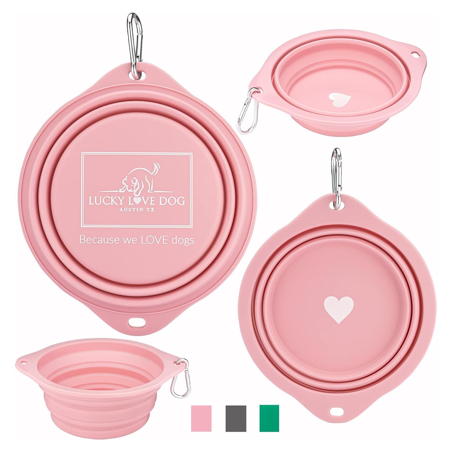 Tazón de Viaje Plegable Lucky Love para Perros Rosa 591ml