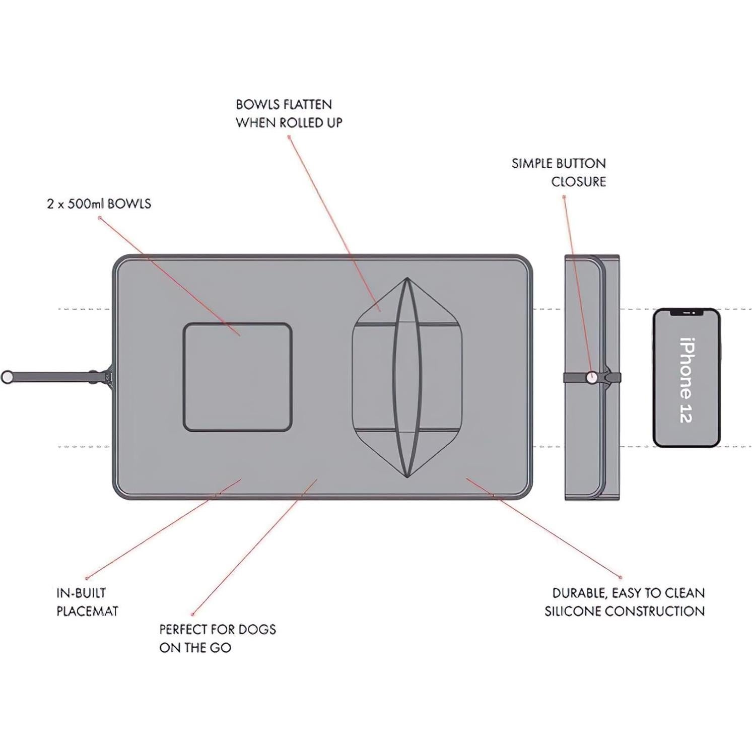 Comedero Plegable para Mascotas Silicona 2 en 1 con Lazos